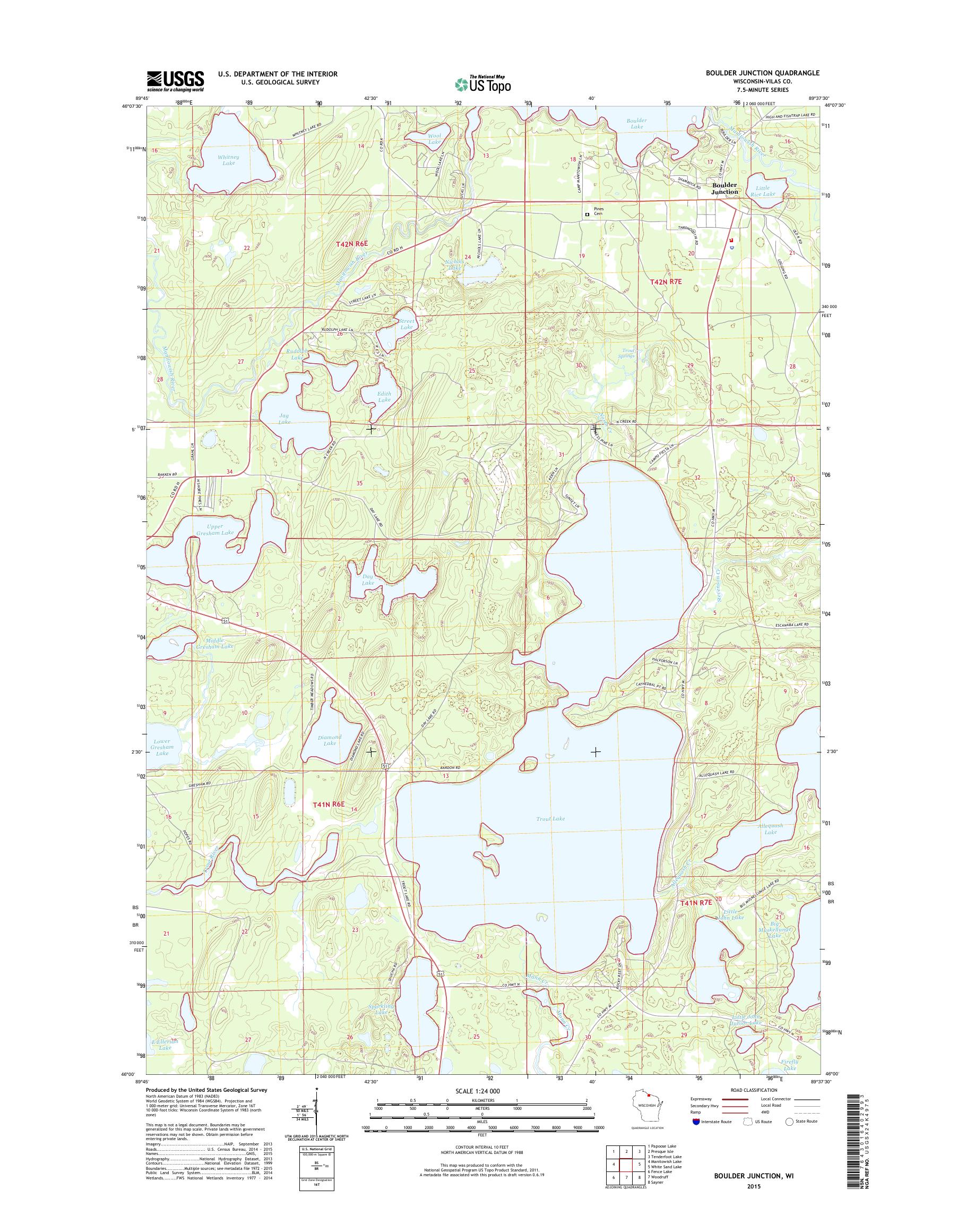 MyTopo Boulder Junction, Wisconsin USGS Quad Topo Map