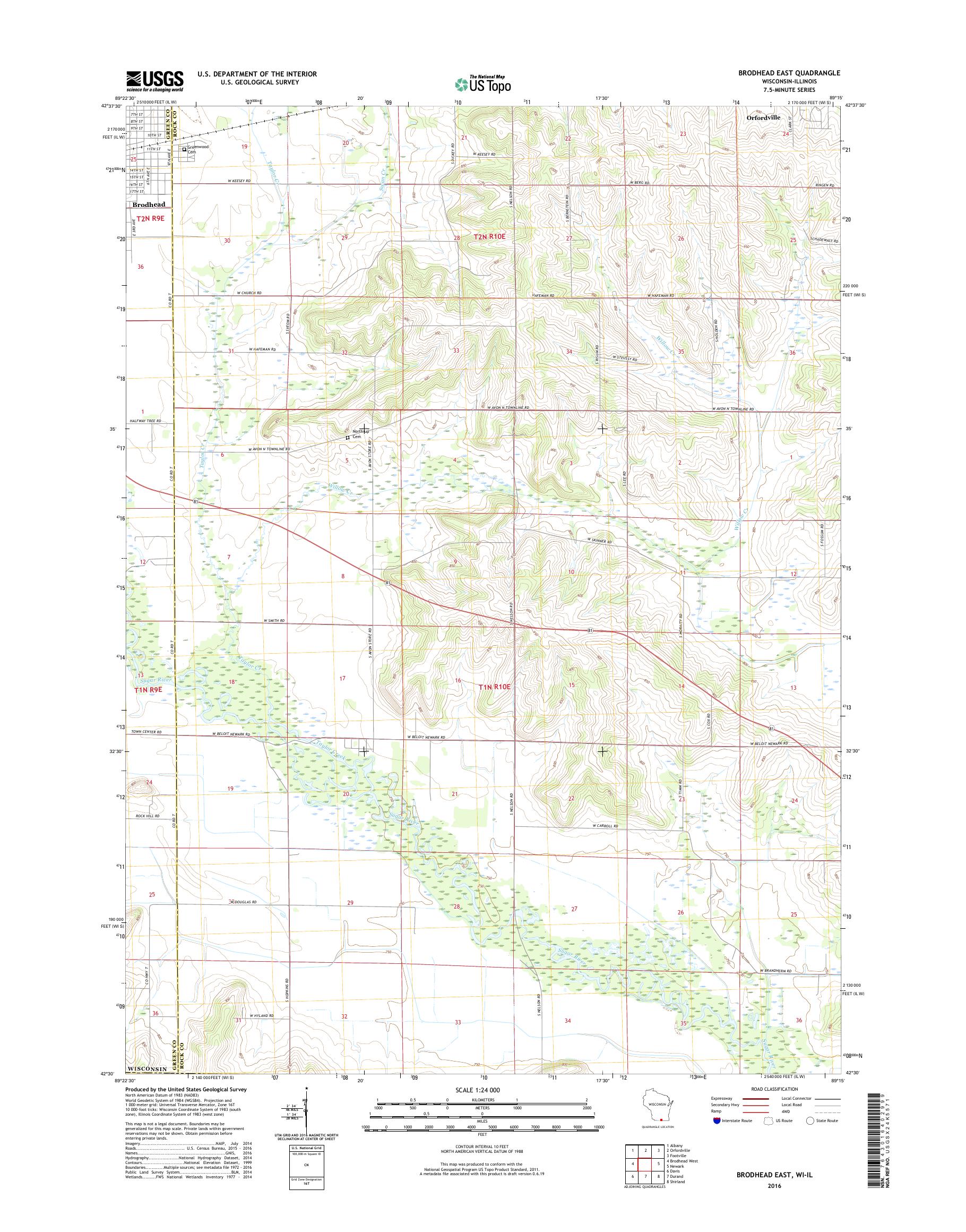 MyTopo Brodhead East, Wisconsin USGS Quad Topo Map