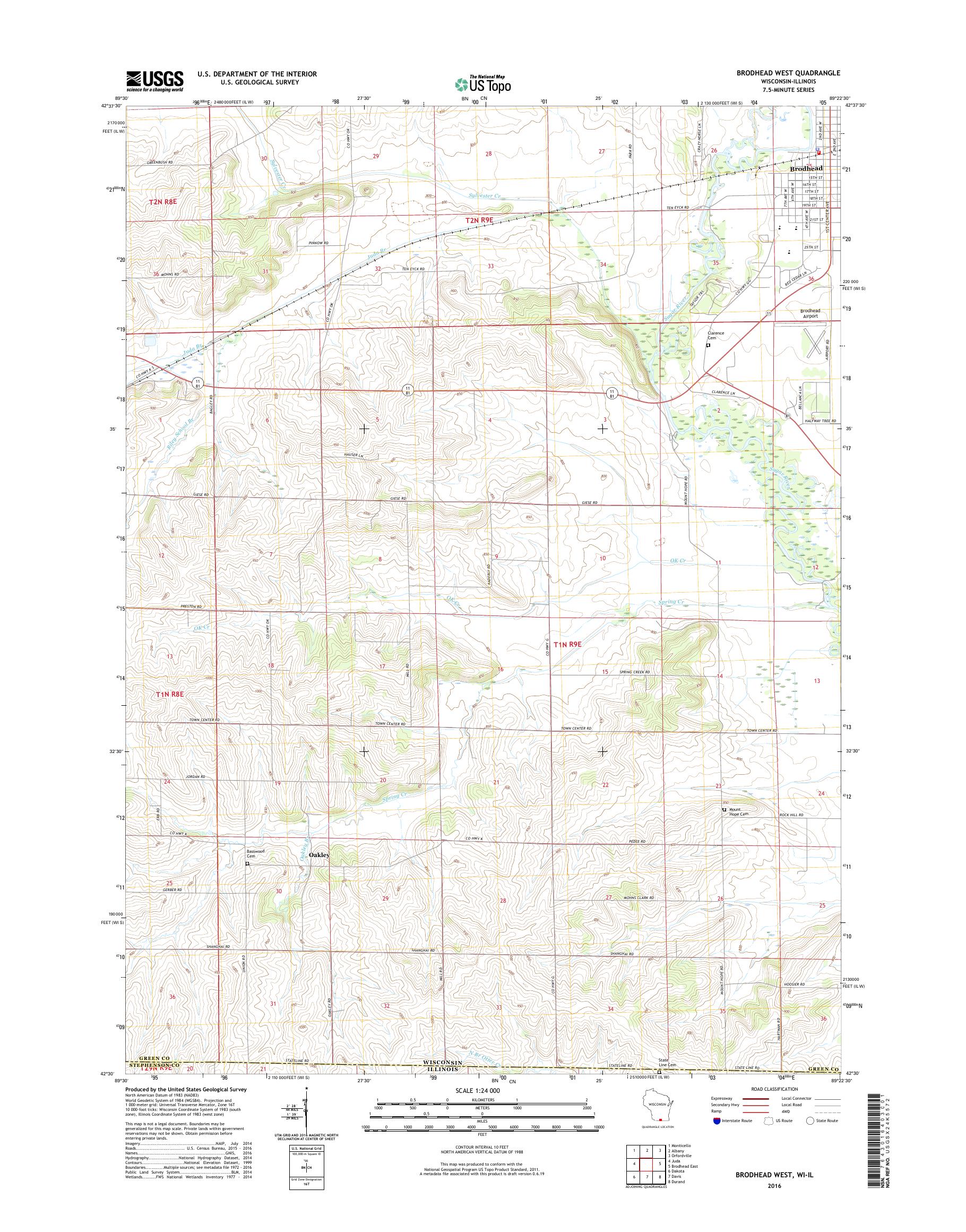 MyTopo Brodhead West, Wisconsin USGS Quad Topo Map