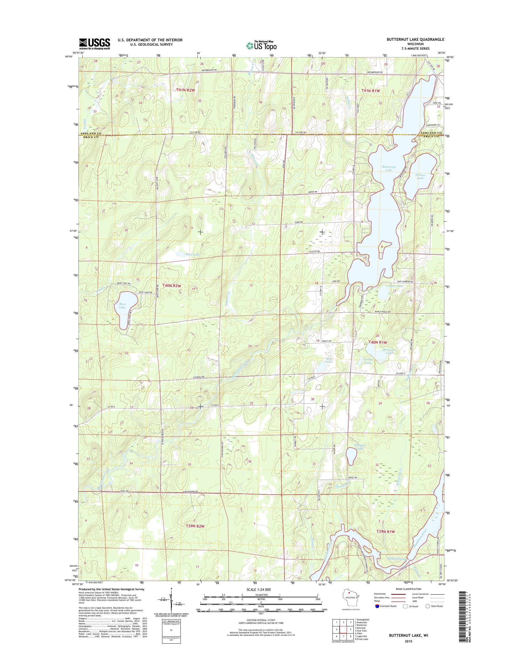 MyTopo Butternut Lake, Wisconsin USGS Quad Topo Map