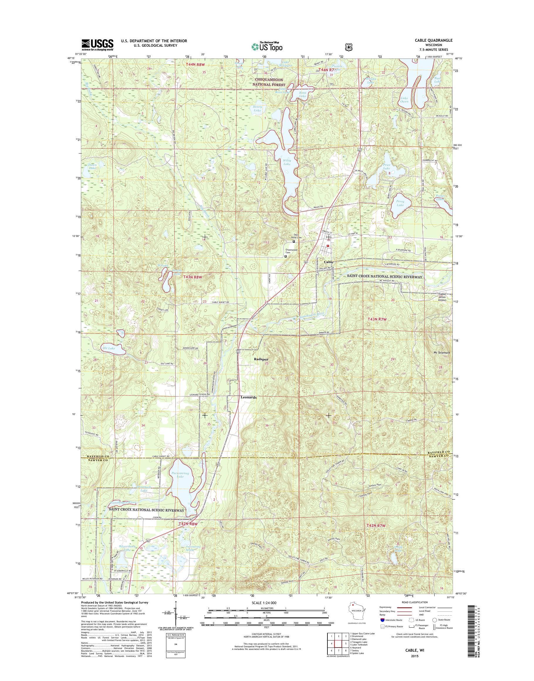 MyTopo Cable, Wisconsin USGS Quad Topo Map