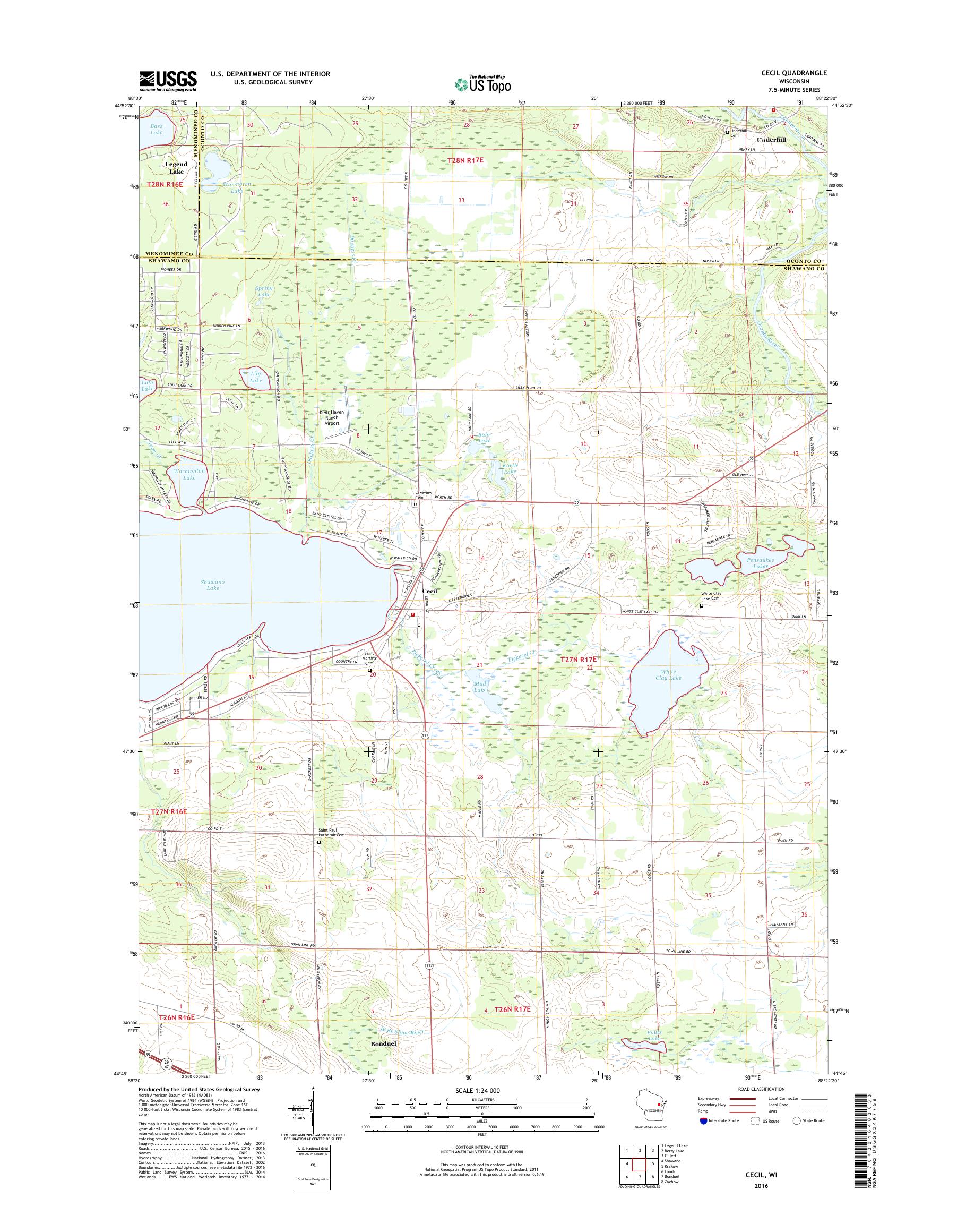 MyTopo Cecil, Wisconsin USGS Quad Topo Map