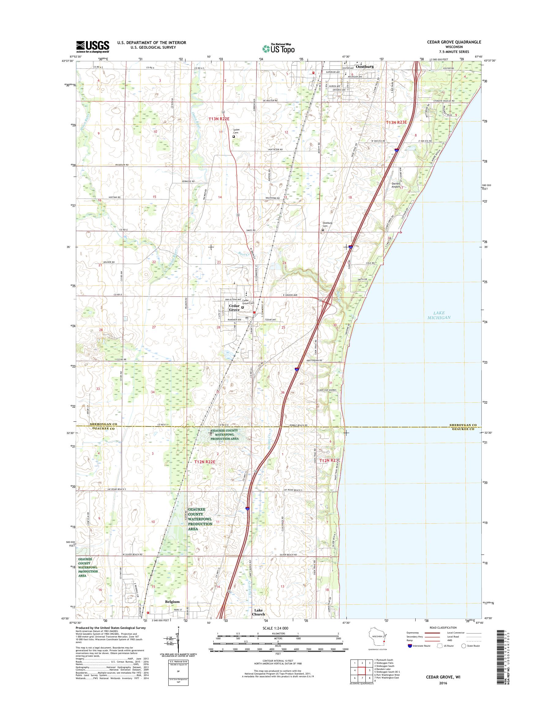 MyTopo Cedar Grove, Wisconsin USGS Quad Topo Map