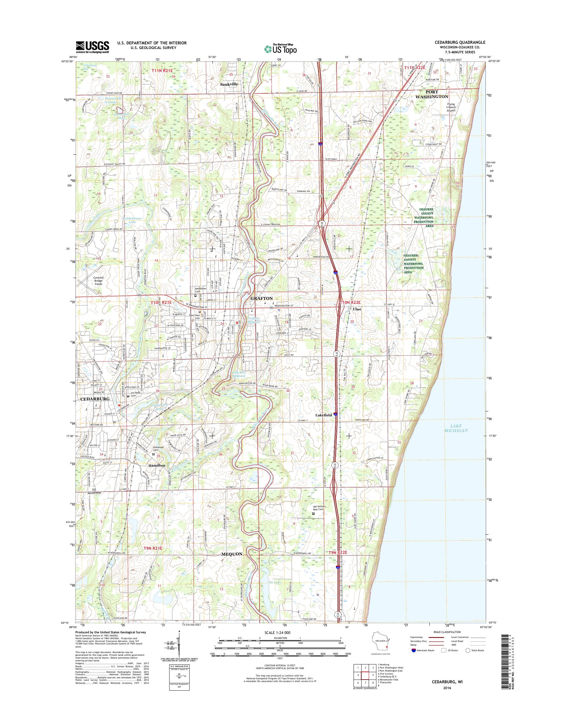 MyTopo Cedarburg, Wisconsin USGS Quad Topo Map