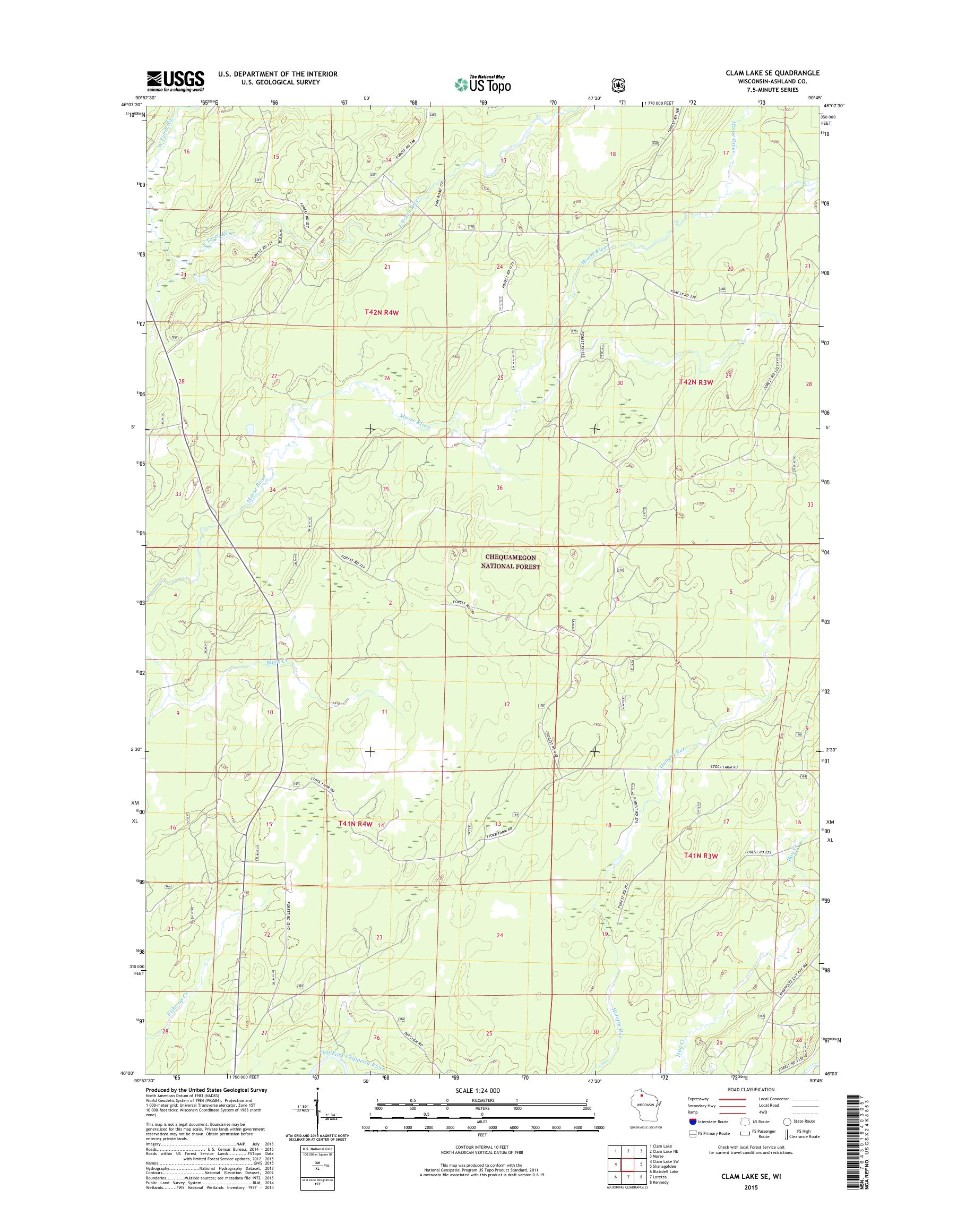 MyTopo Clam Lake SE, Wisconsin USGS Quad Topo Map