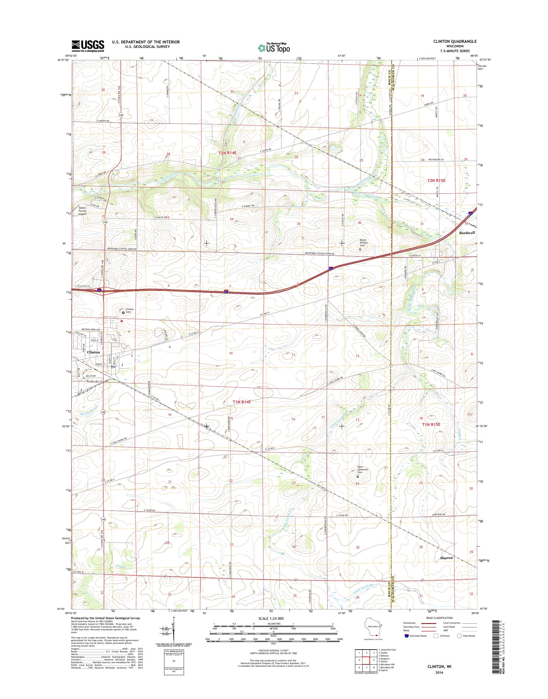 MyTopo Clinton, Wisconsin USGS Quad Topo Map