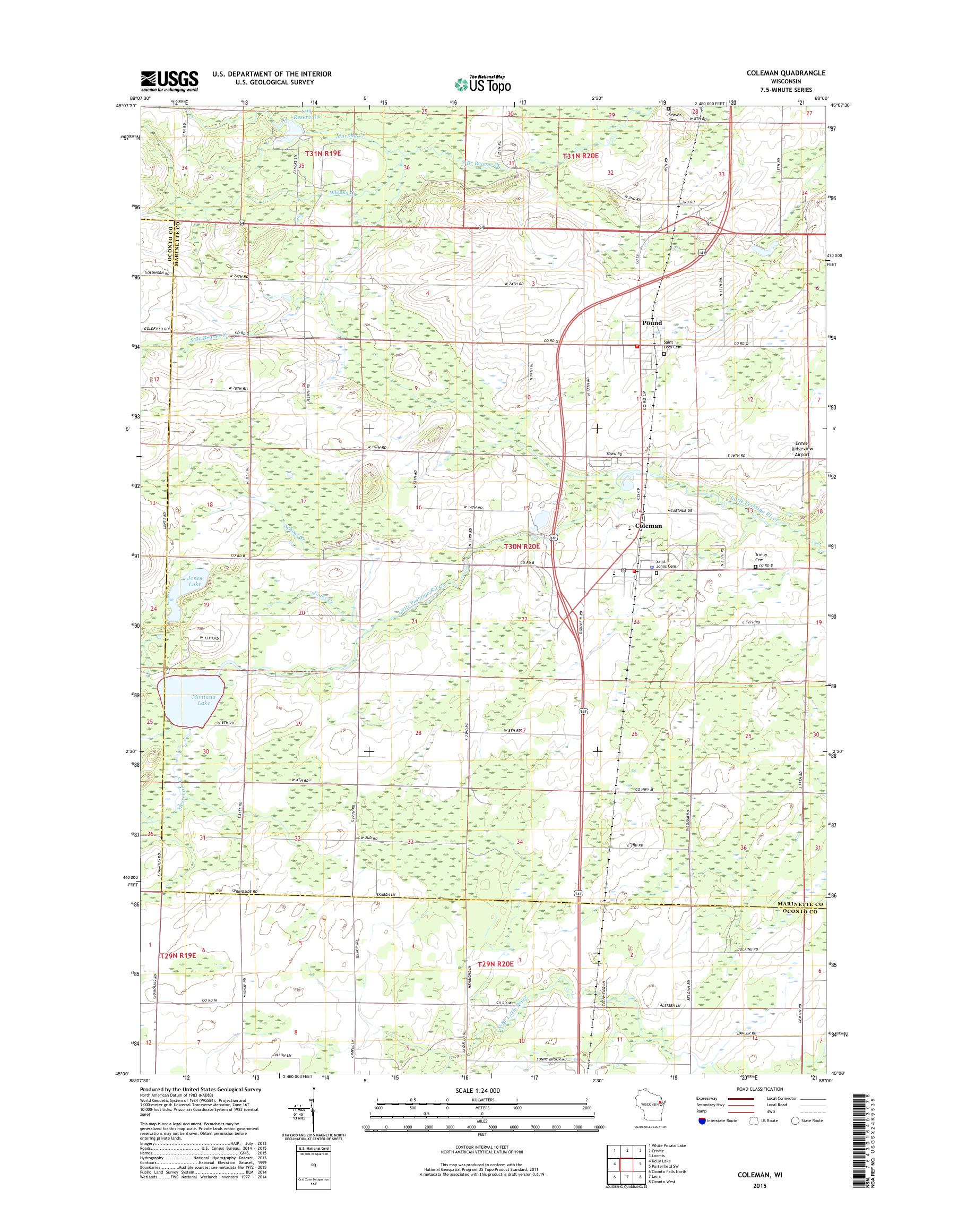 MyTopo Coleman, Wisconsin USGS Quad Topo Map