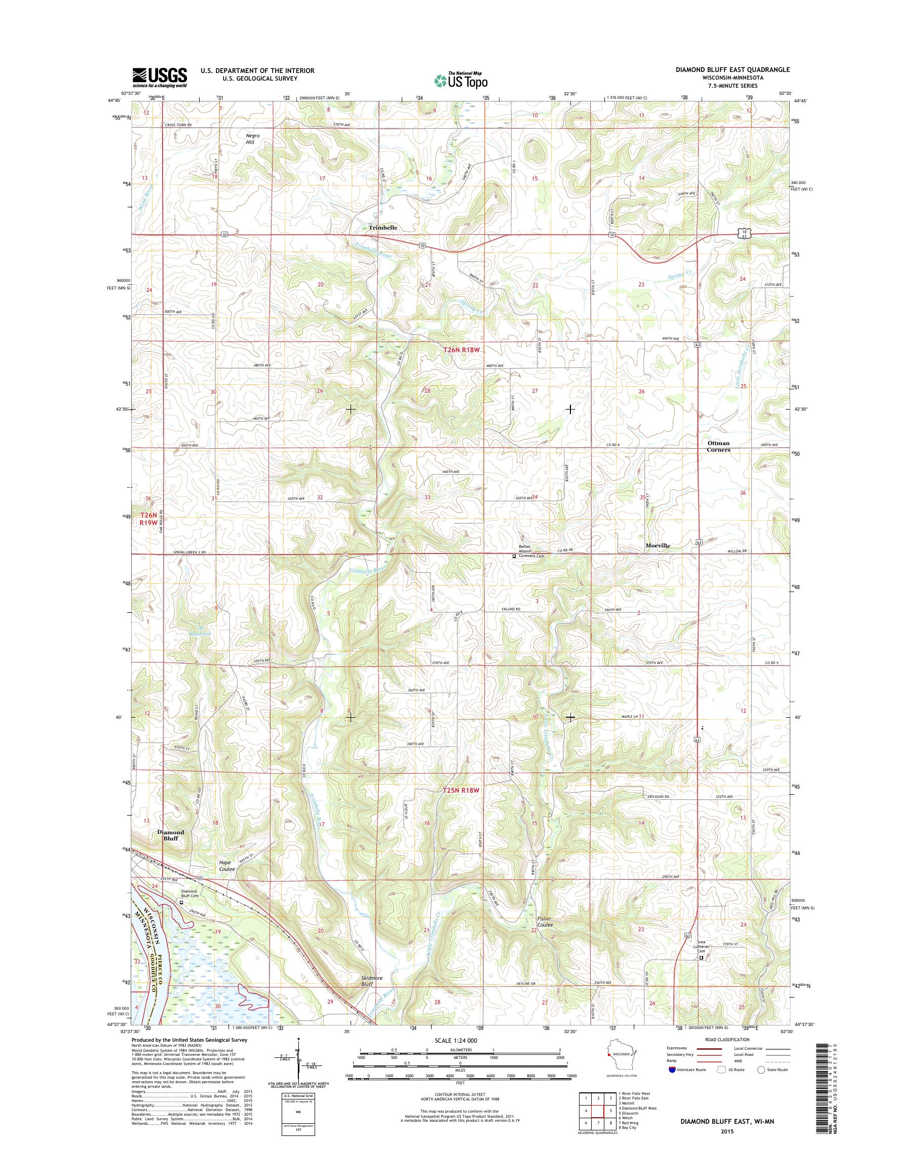 MyTopo Diamond Bluff East, Wisconsin USGS Quad Topo Map