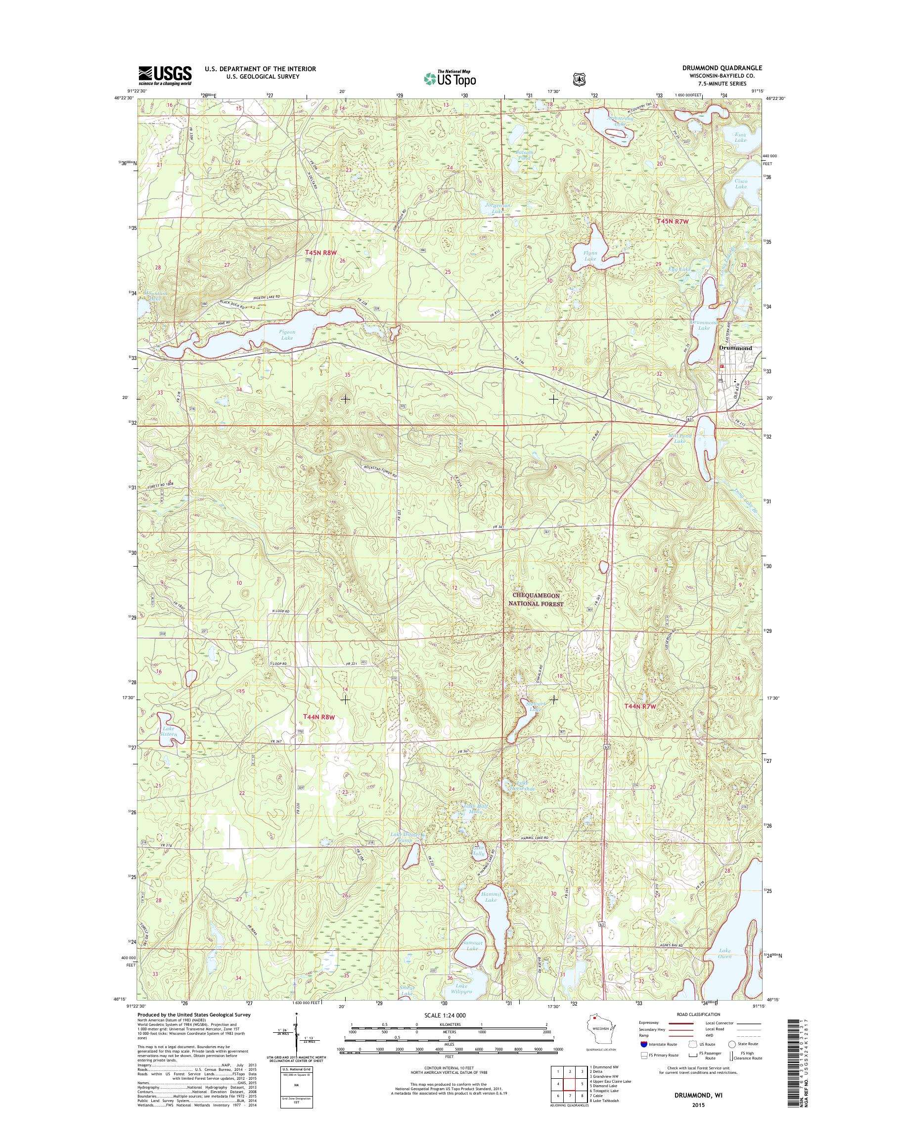 MyTopo Drummond, Wisconsin USGS Quad Topo Map