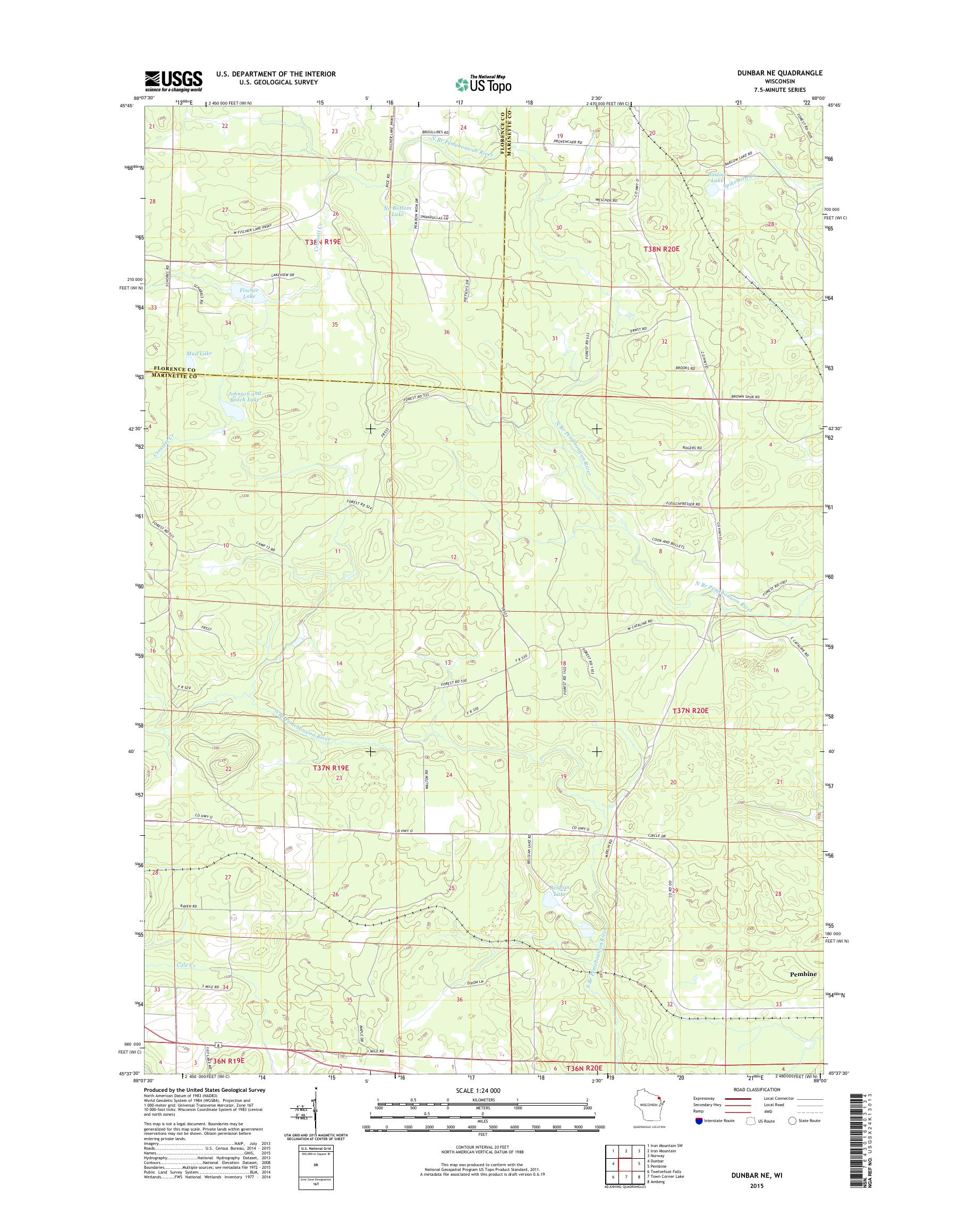 MyTopo Dunbar NE, Wisconsin USGS Quad Topo Map