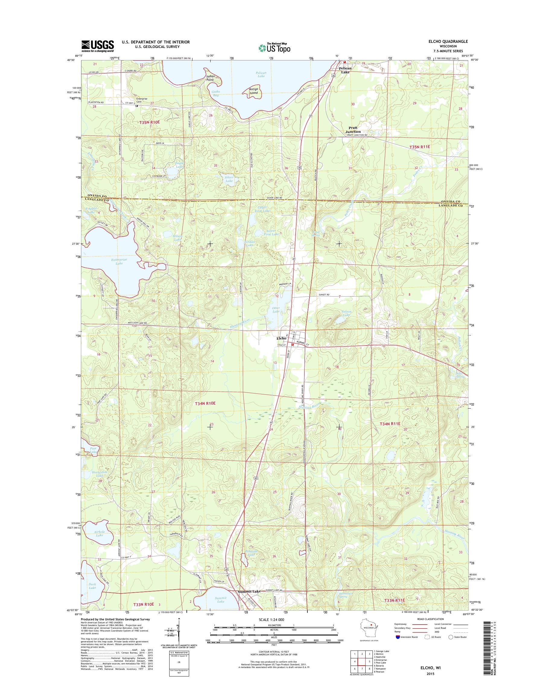 MyTopo Elcho, Wisconsin USGS Quad Topo Map