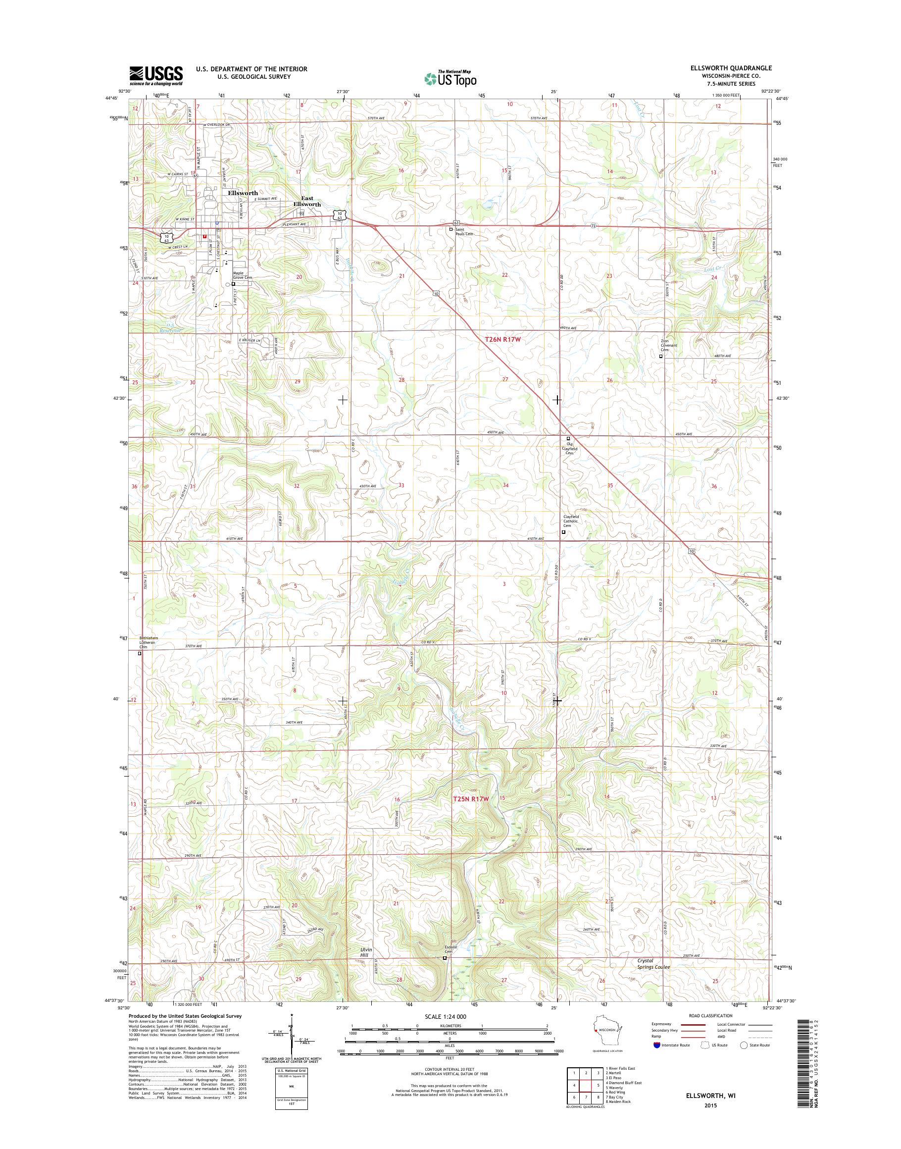 MyTopo Ellsworth, Wisconsin USGS Quad Topo Map