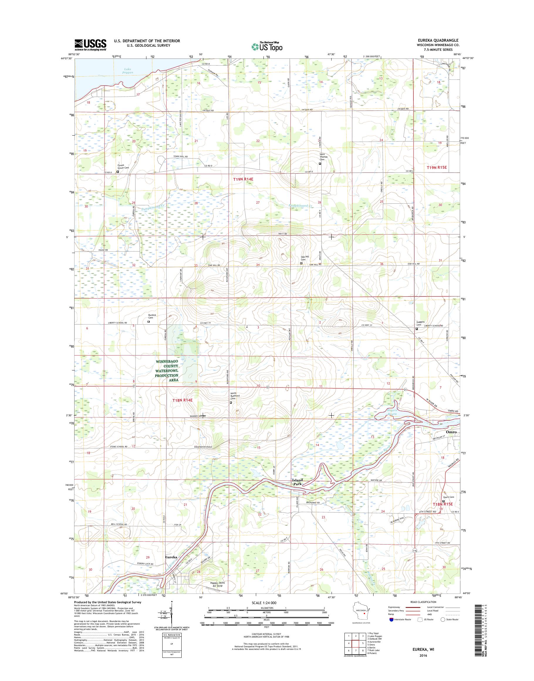 MyTopo Eureka, Wisconsin USGS Quad Topo Map