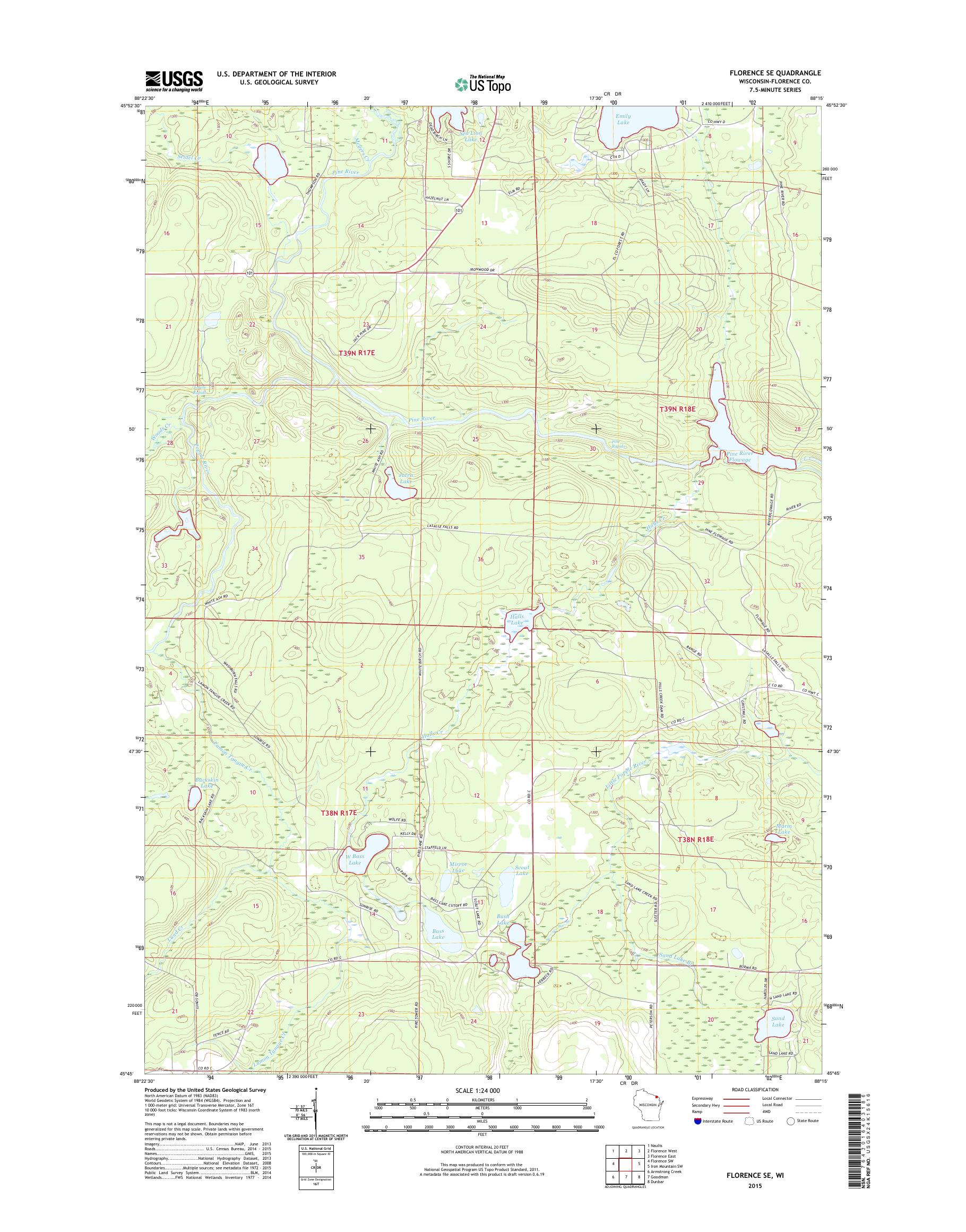 MyTopo Florence SE, Wisconsin USGS Quad Topo Map