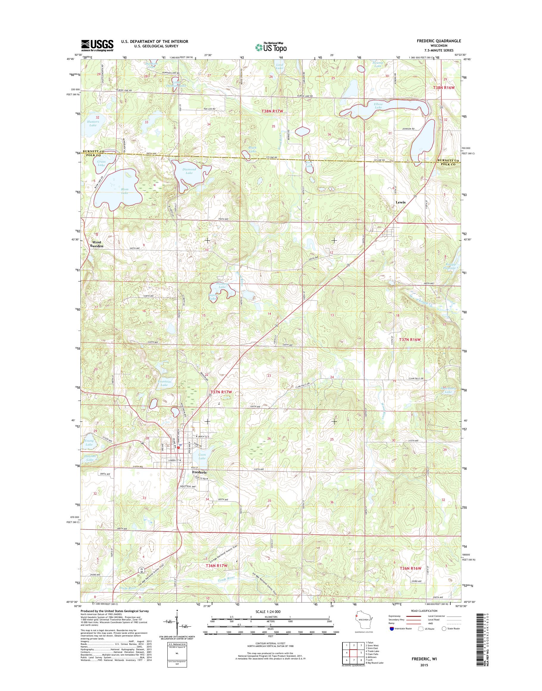MyTopo Frederic, Wisconsin USGS Quad Topo Map