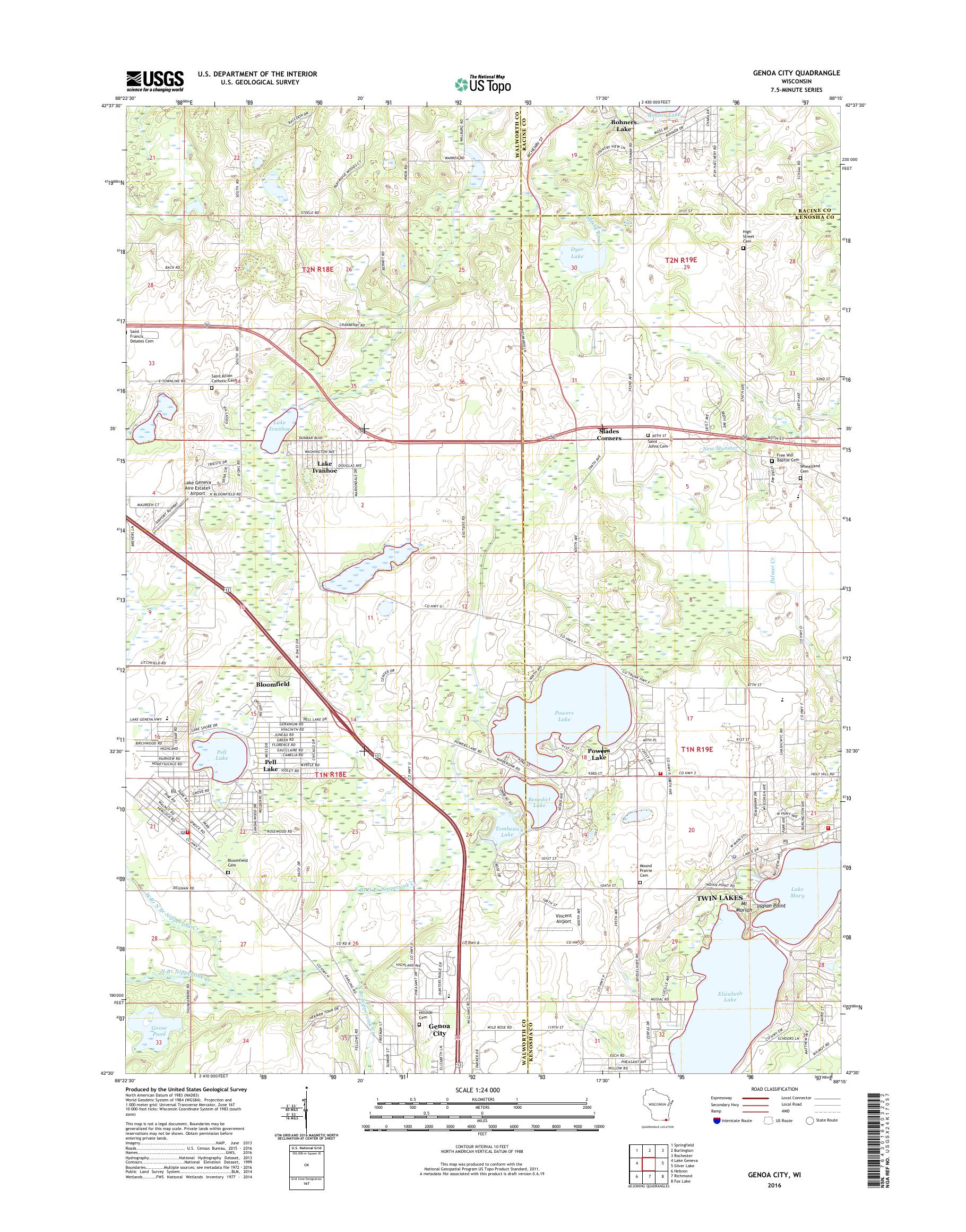 MyTopo Genoa City, Wisconsin USGS Quad Topo Map