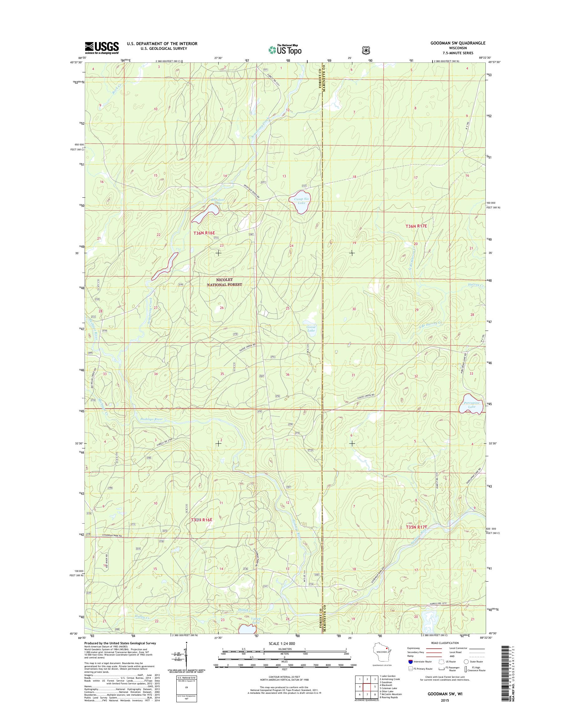 MyTopo Goodman SW, Wisconsin USGS Quad Topo Map
