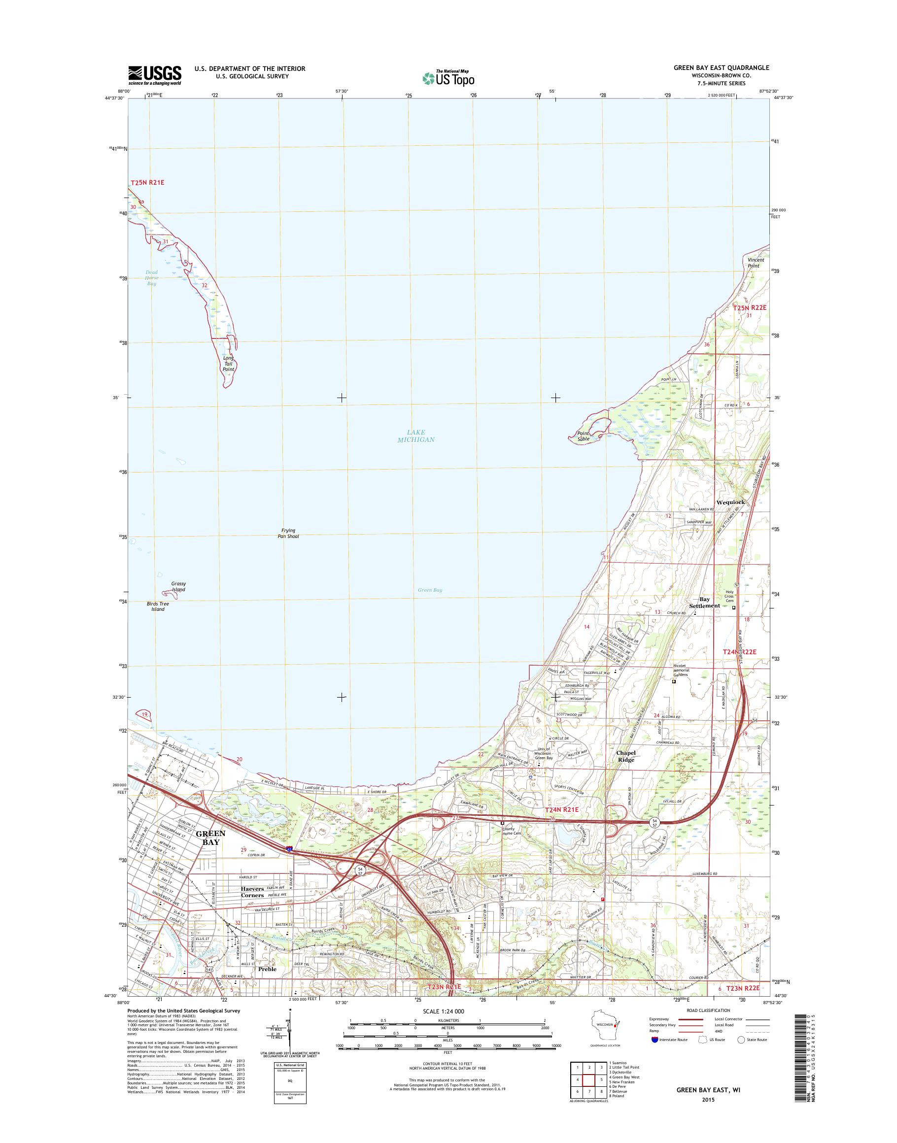MyTopo Green Bay East, Wisconsin USGS Quad Topo Map
