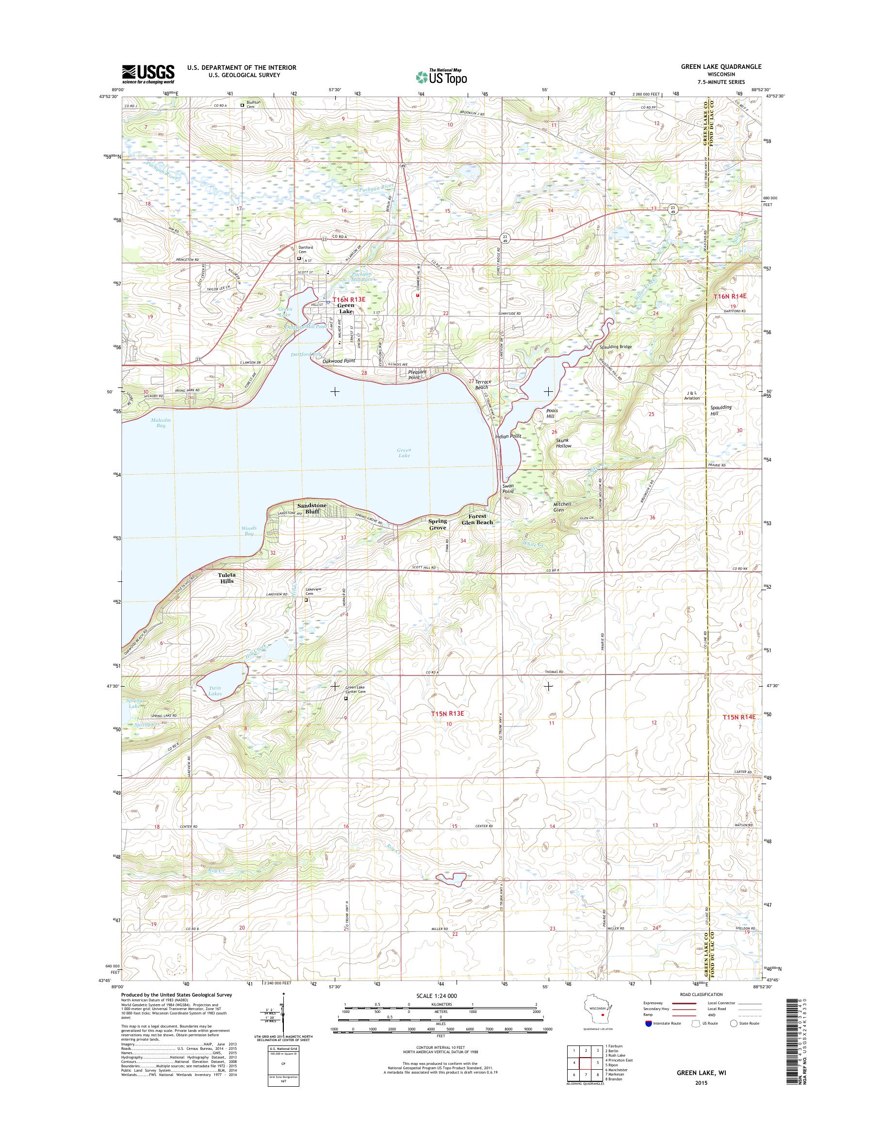MyTopo Green Lake, Wisconsin USGS Quad Topo Map