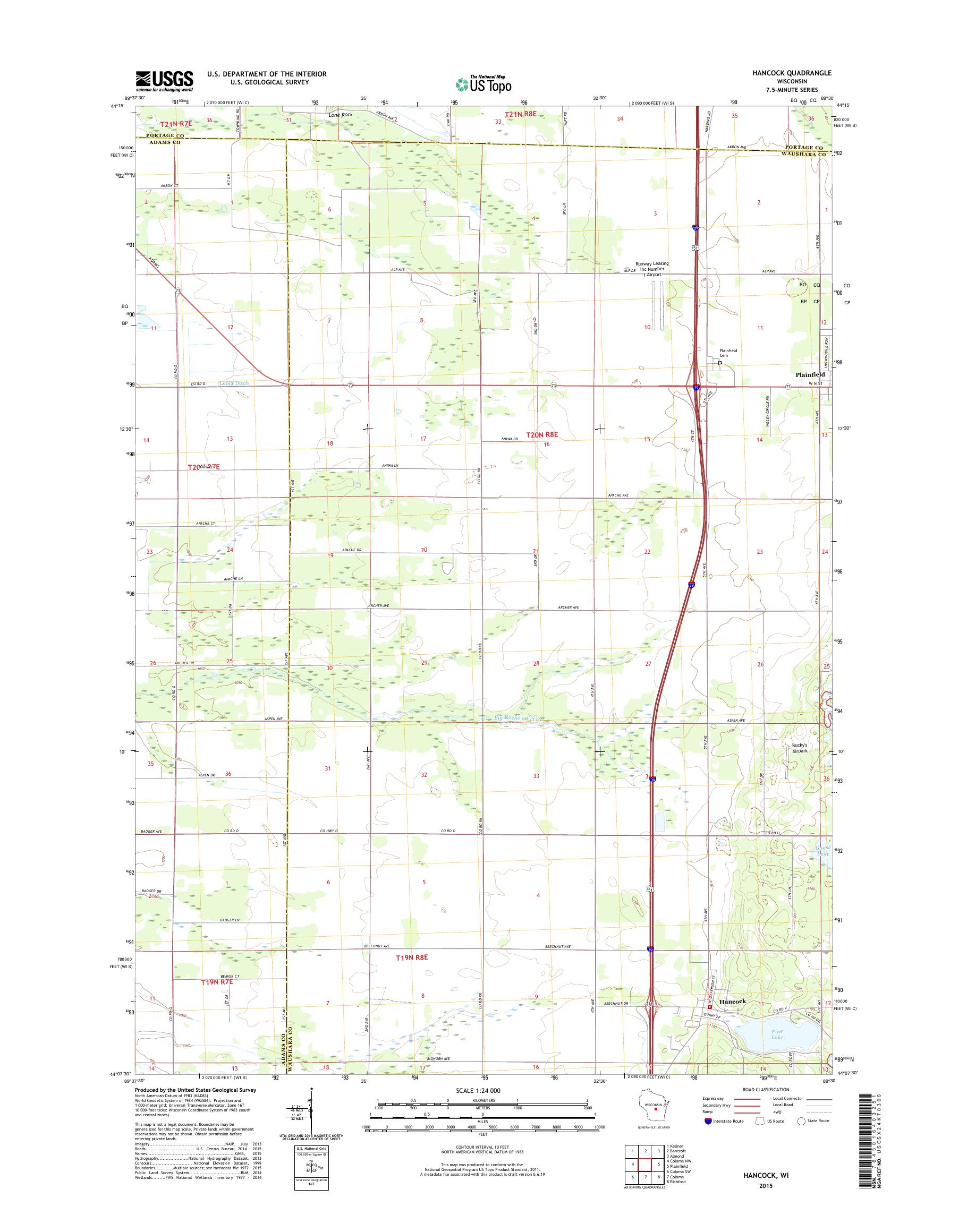 MyTopo Hancock, Wisconsin USGS Quad Topo Map