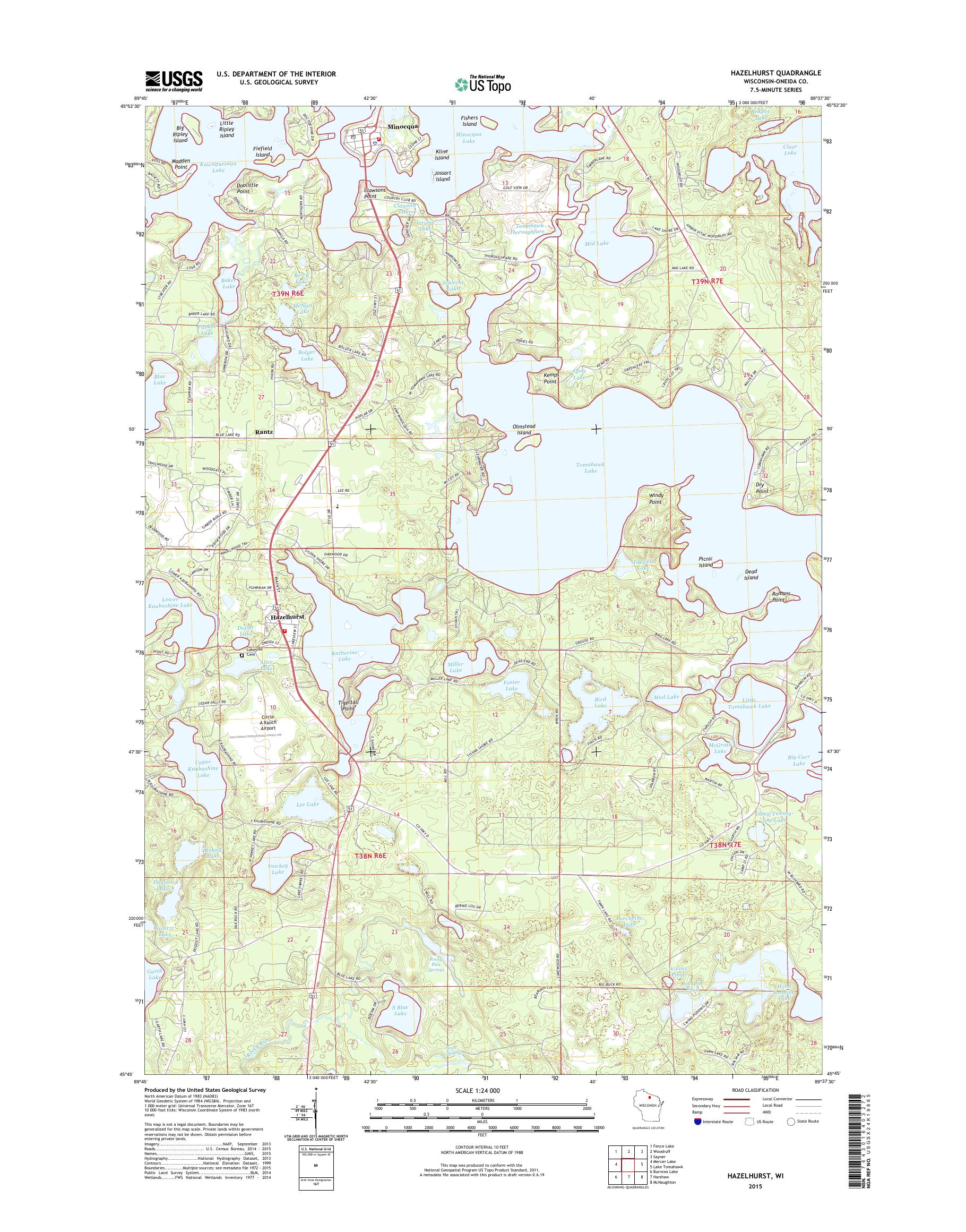 MyTopo Hazelhurst, Wisconsin USGS Quad Topo Map