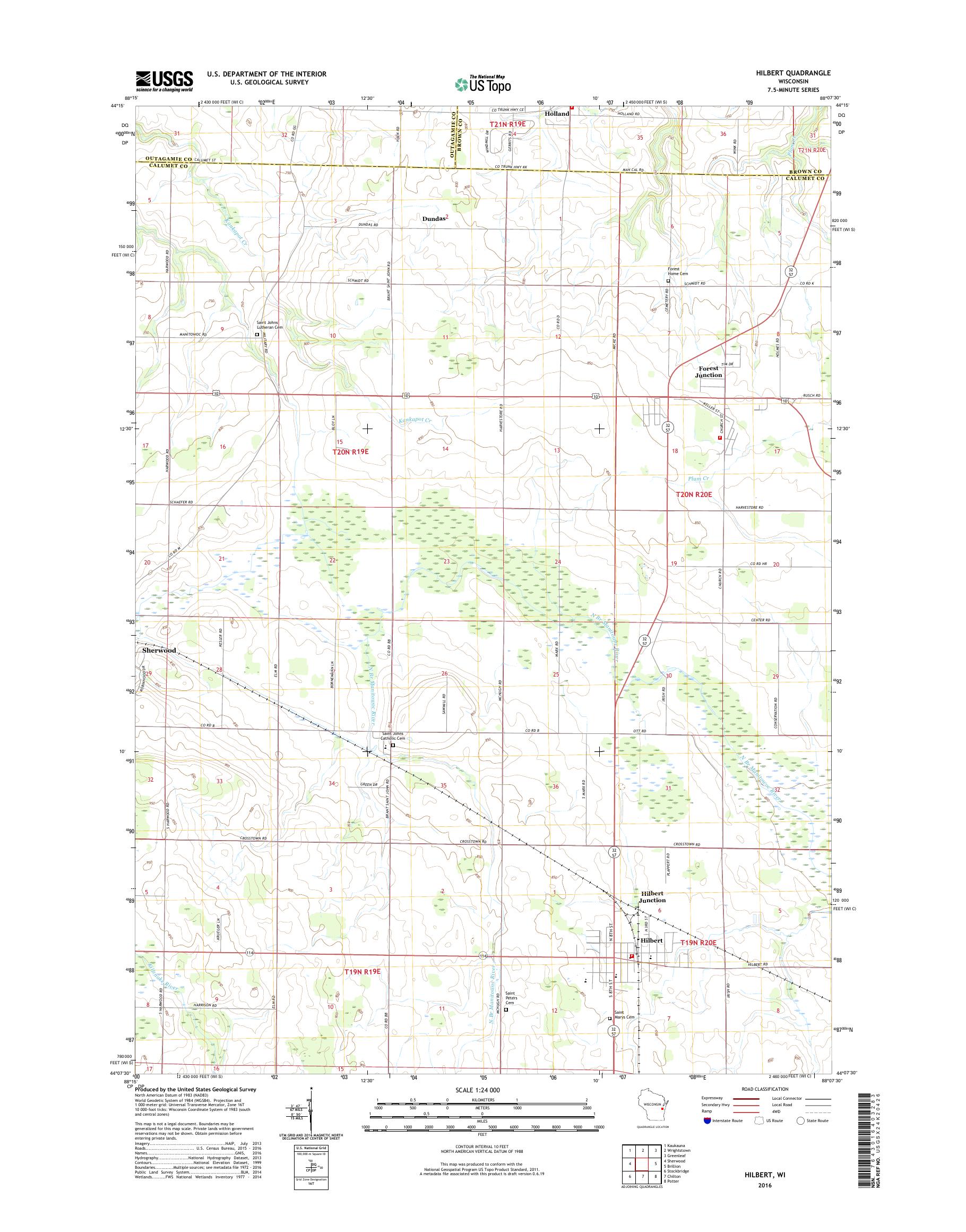 MyTopo Hilbert, Wisconsin USGS Quad Topo Map
