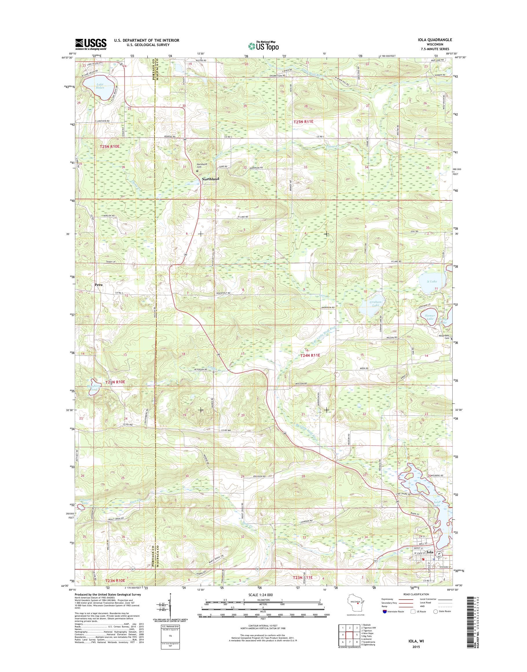 MyTopo Iola, Wisconsin USGS Quad Topo Map