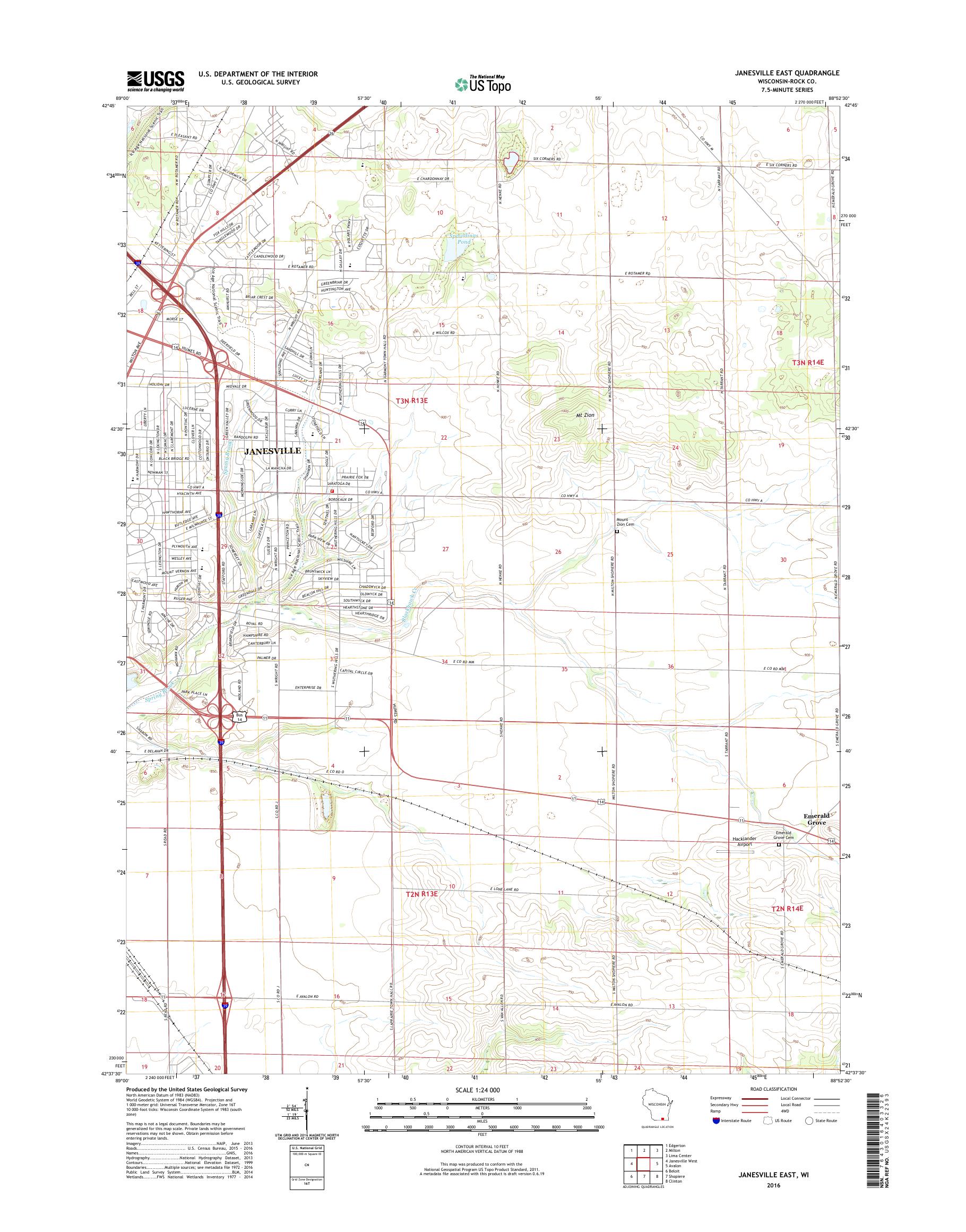 MyTopo Janesville East, Wisconsin USGS Quad Topo Map