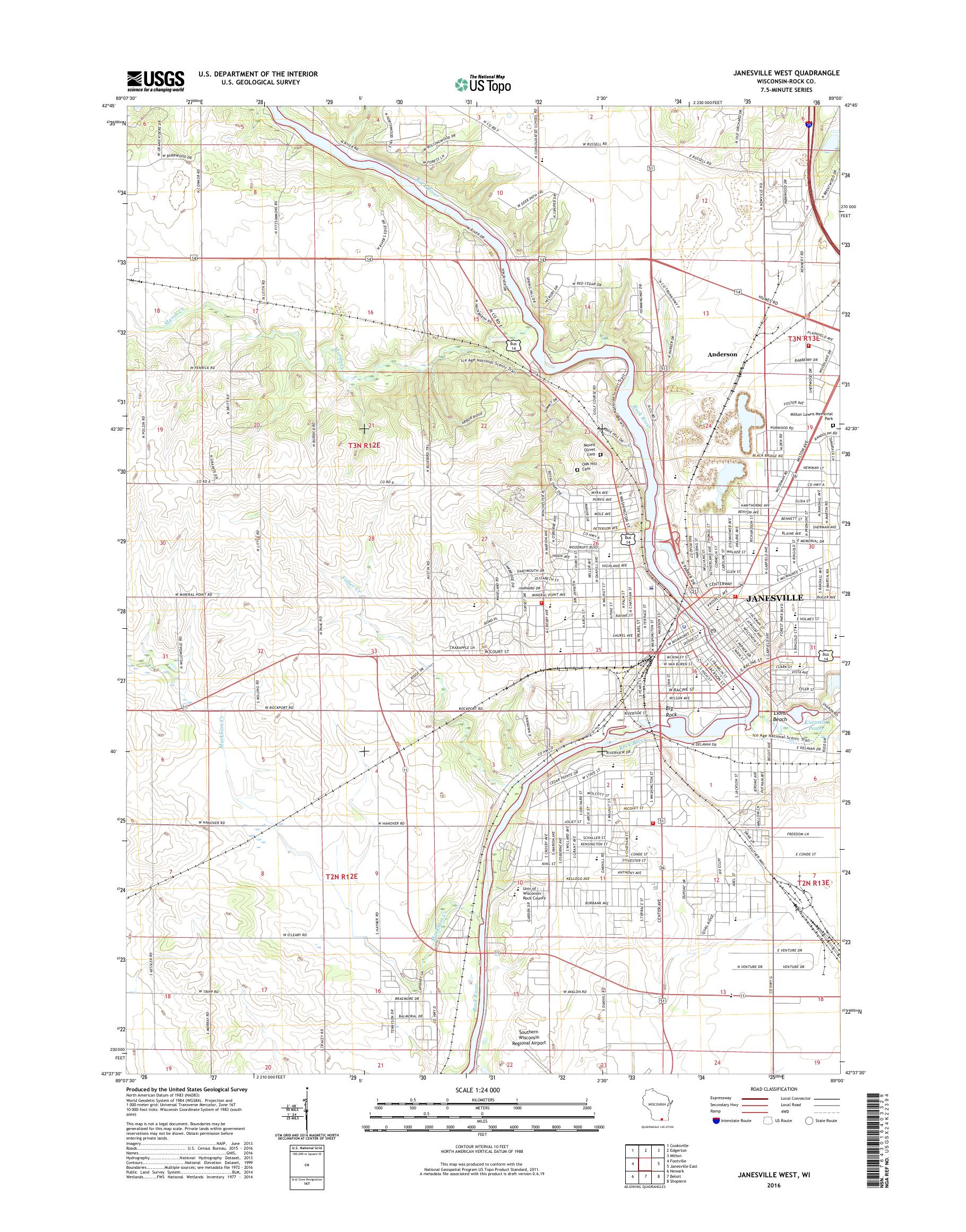 MyTopo Janesville West, Wisconsin USGS Quad Topo Map