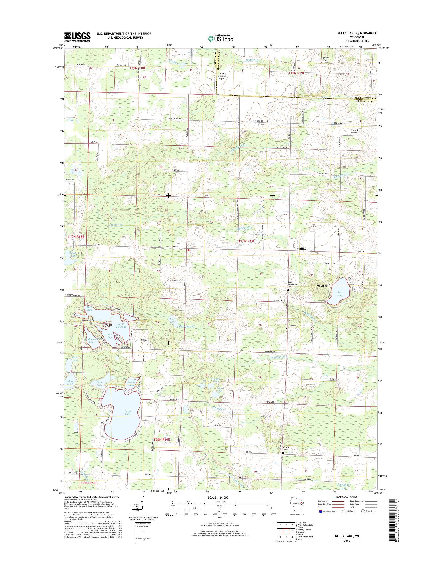 MyTopo Kelly Lake, Wisconsin USGS Quad Topo Map