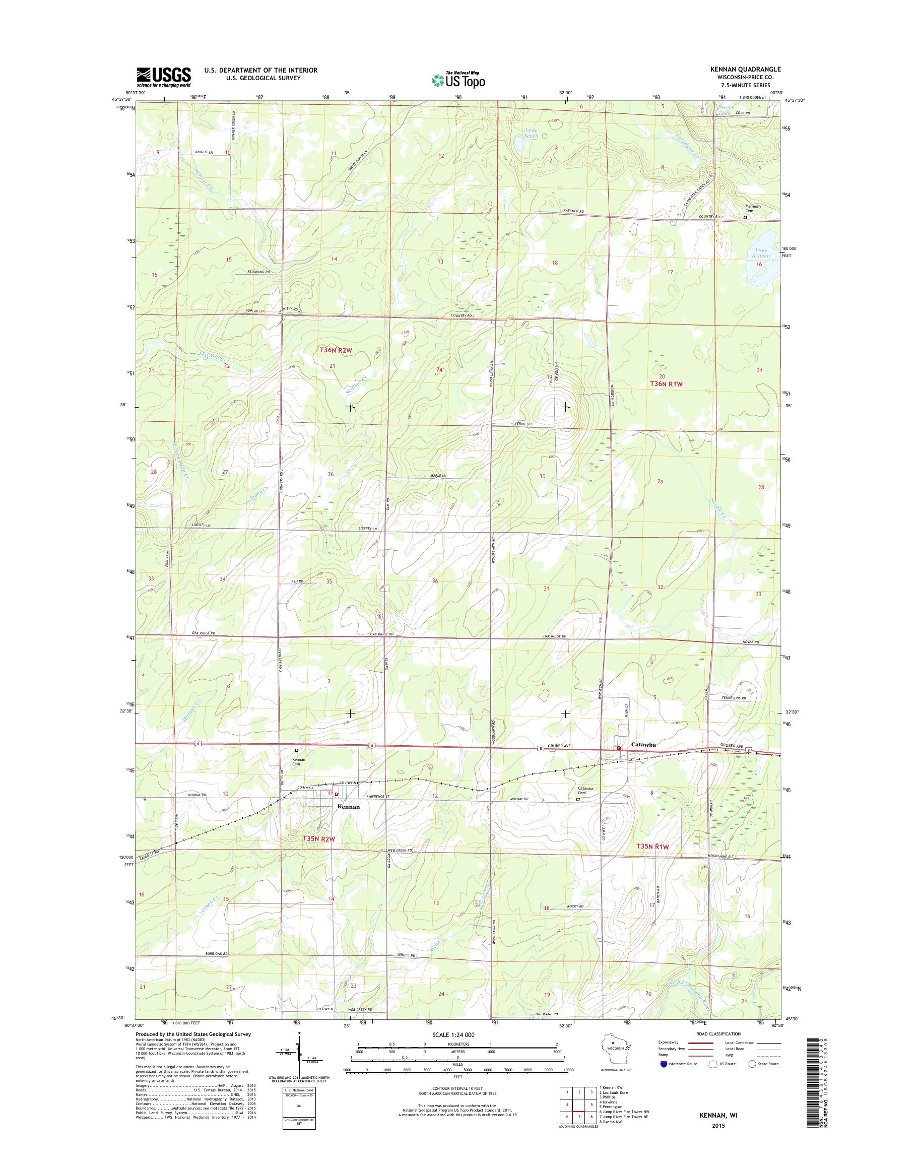 MyTopo Kennan, Wisconsin USGS Quad Topo Map