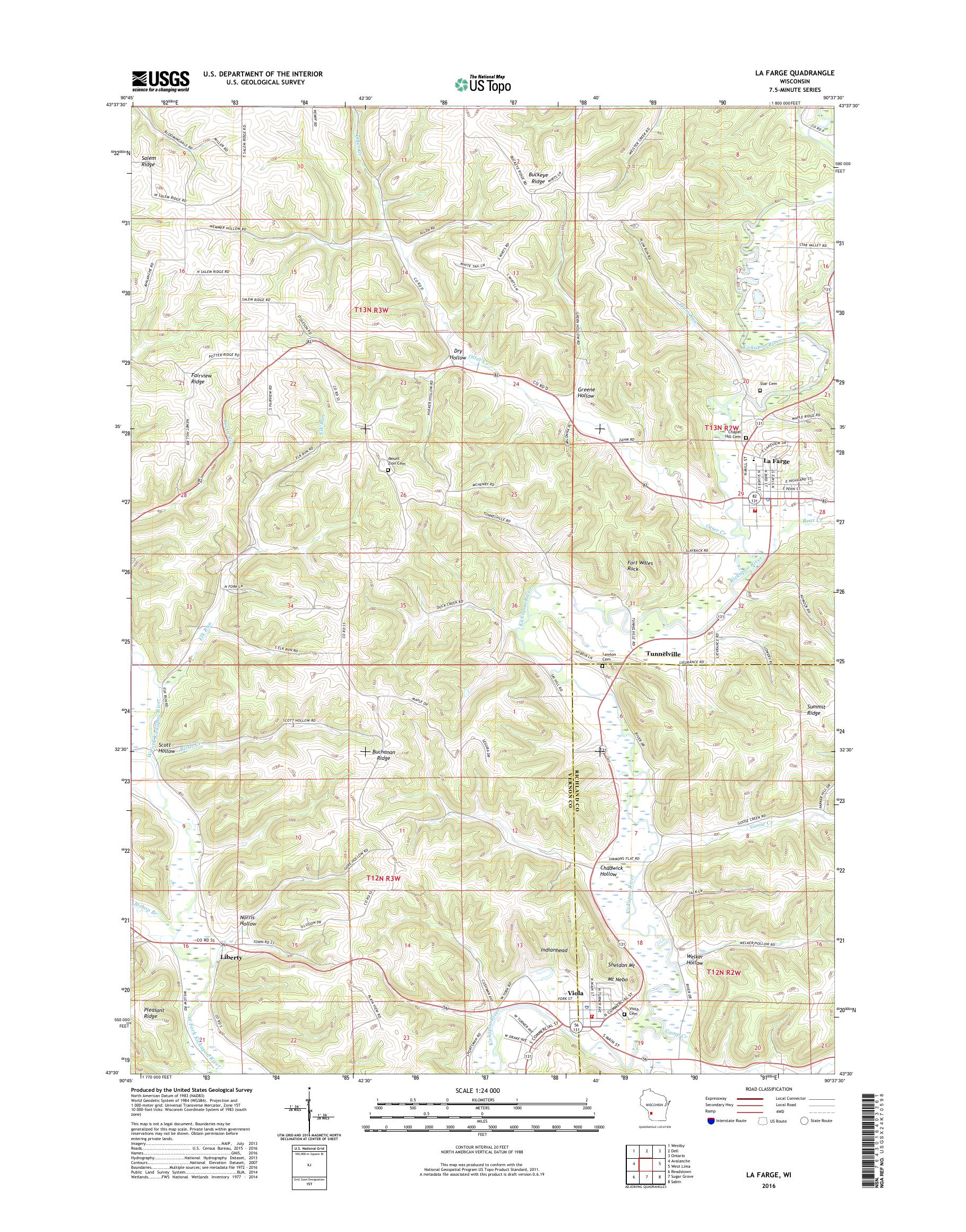 MyTopo La Farge, Wisconsin USGS Quad Topo Map
