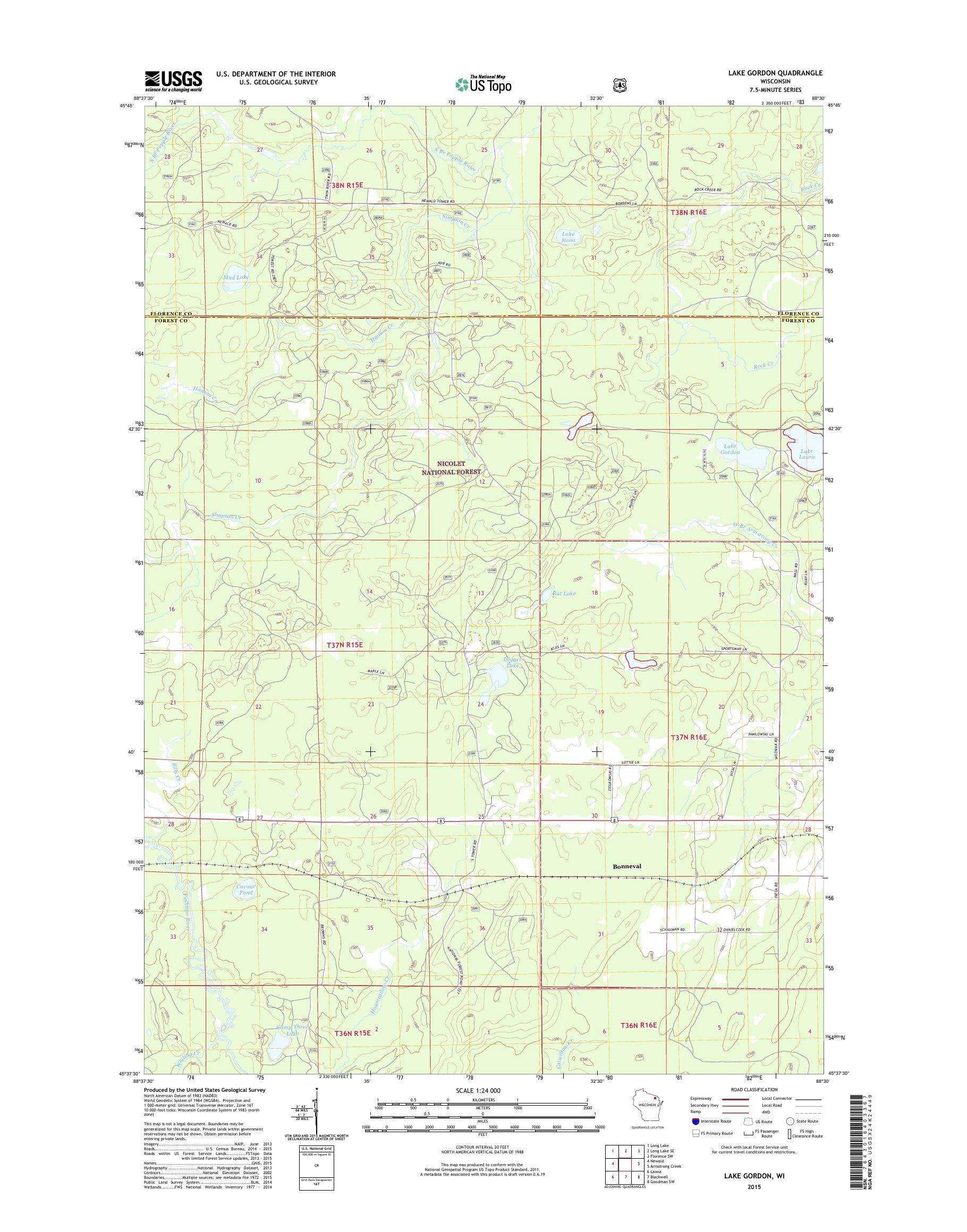 MyTopo Lake Gordon, Wisconsin USGS Quad Topo Map