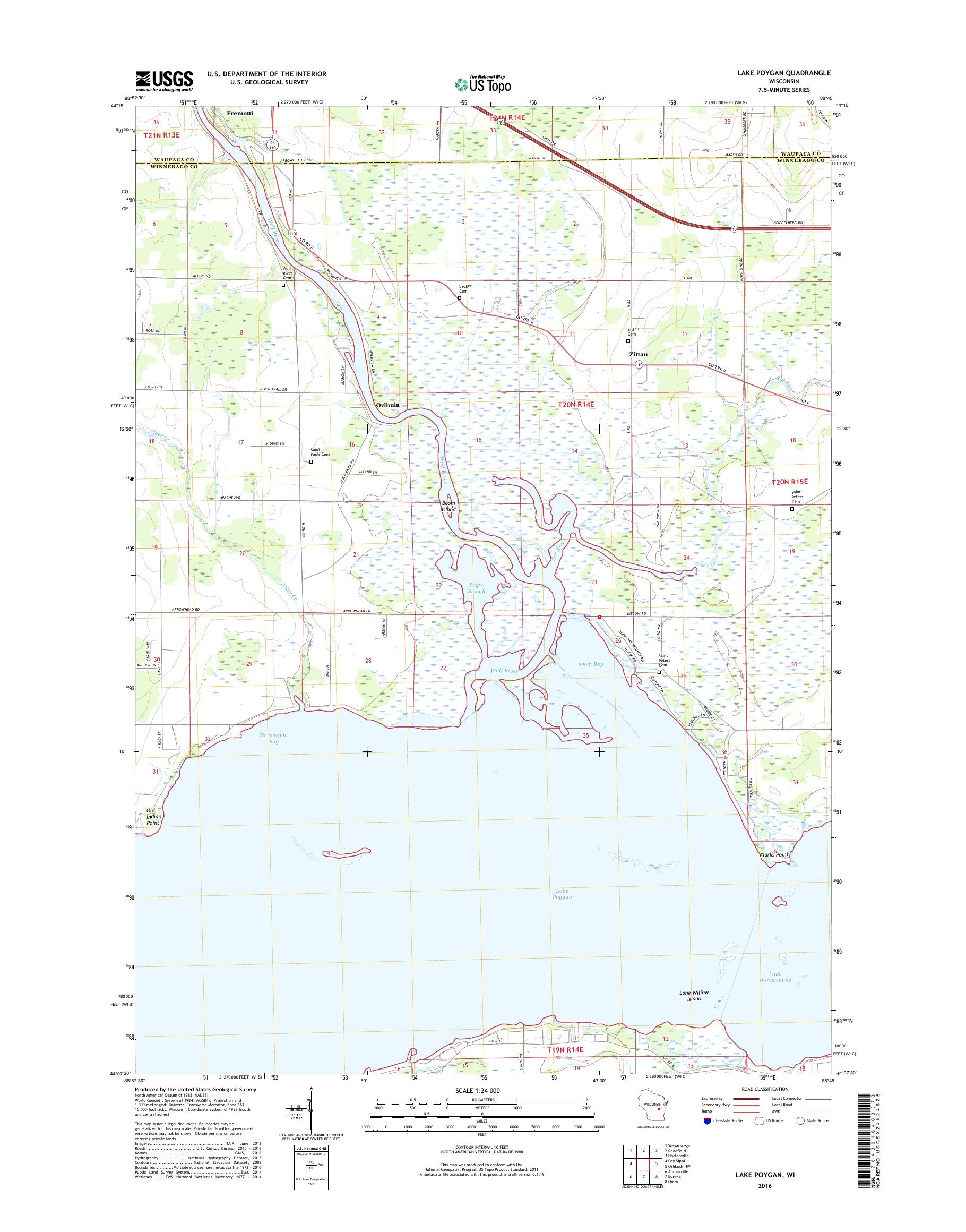 MyTopo Lake Poygan, Wisconsin USGS Quad Topo Map