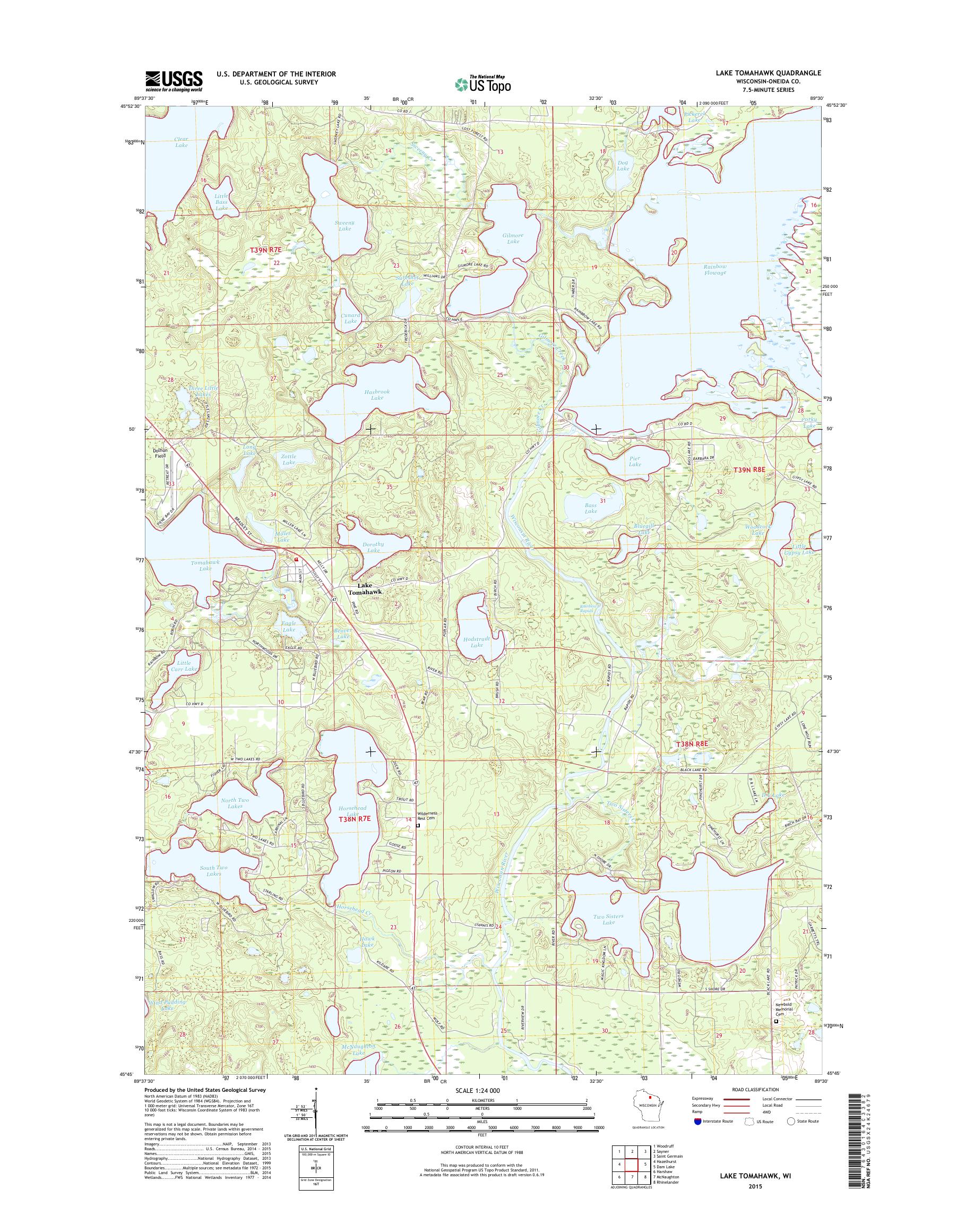 MyTopo Lake Tomahawk, Wisconsin USGS Quad Topo Map