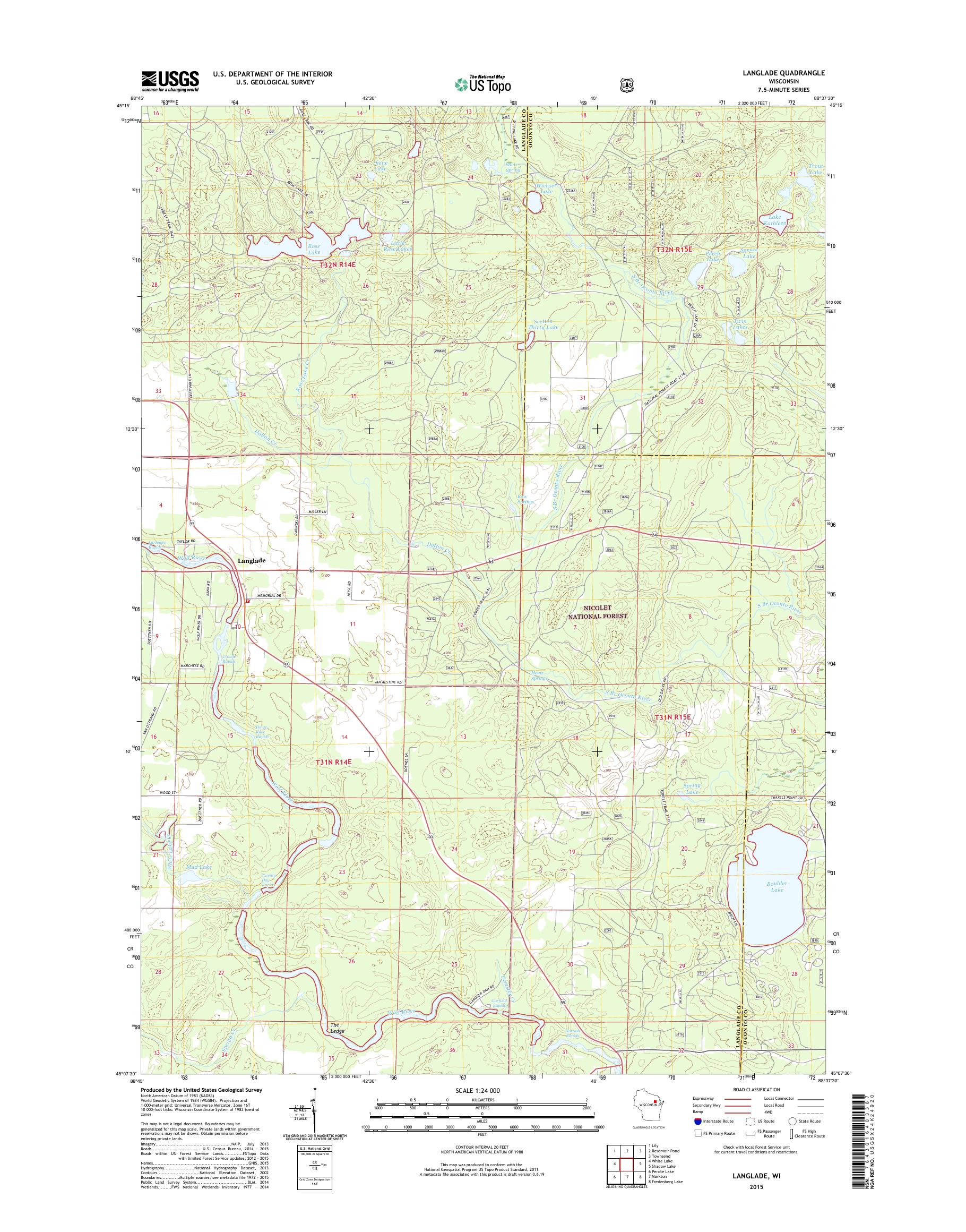 MyTopo Langlade, Wisconsin USGS Quad Topo Map