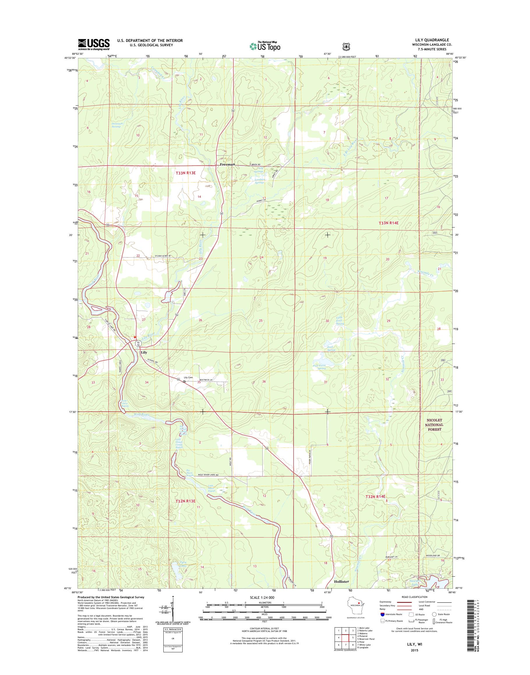 MyTopo Lily, Wisconsin USGS Quad Topo Map
