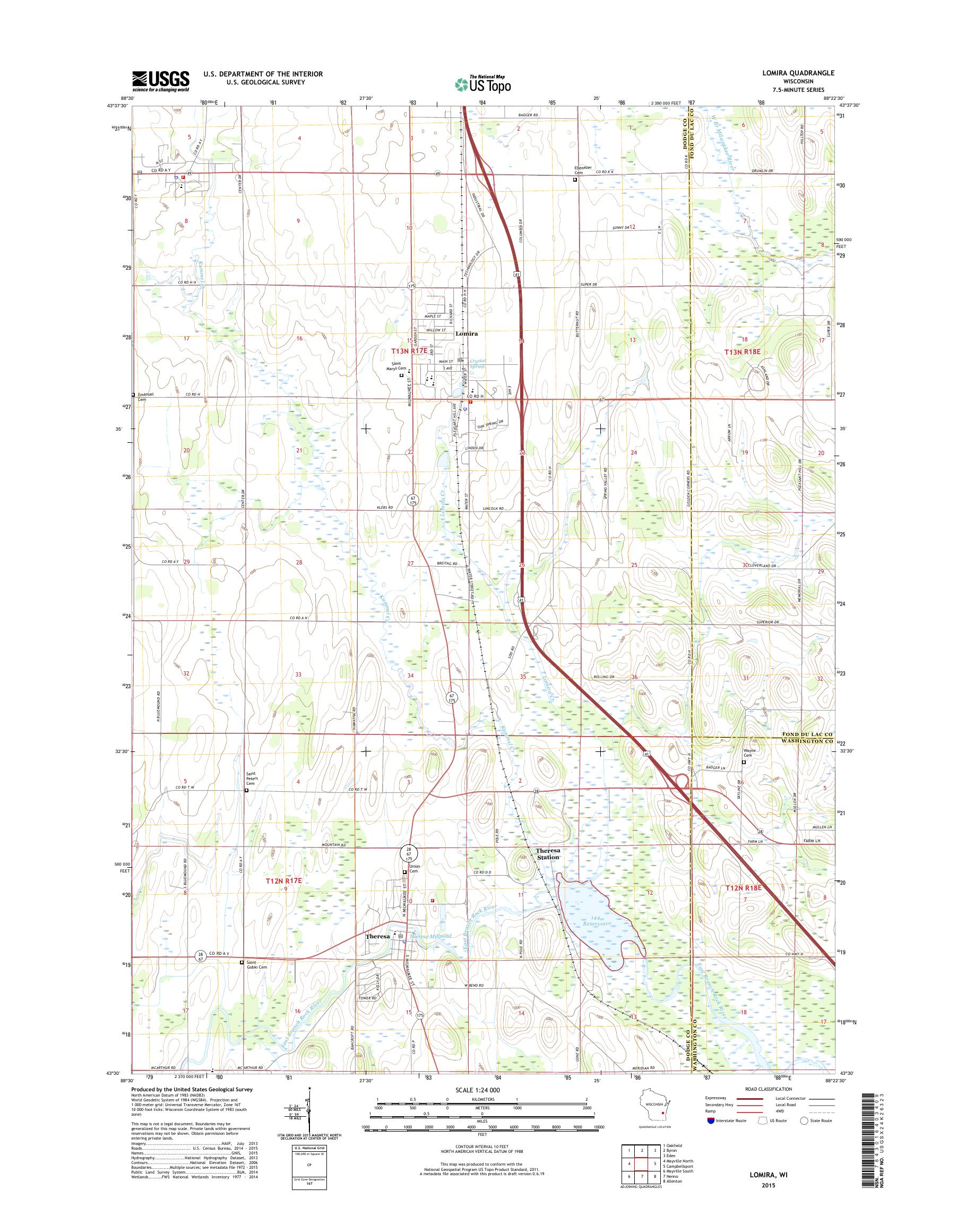 MyTopo Lomira, Wisconsin USGS Quad Topo Map