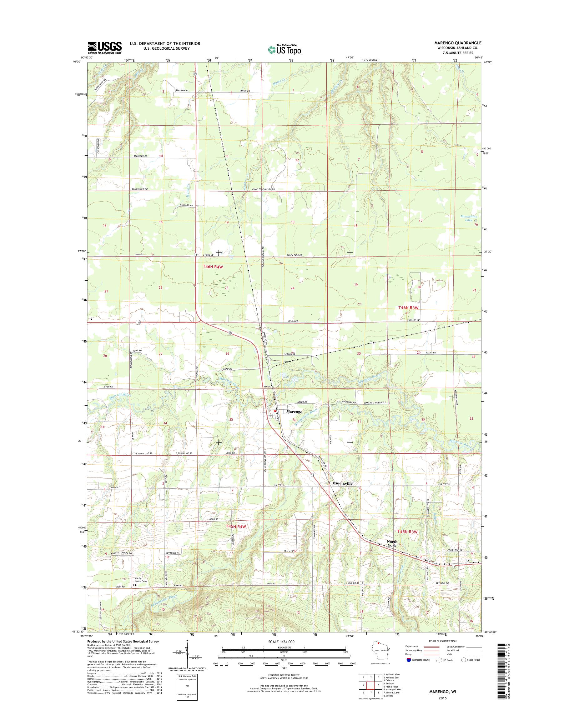 MyTopo Marengo, Wisconsin USGS Quad Topo Map