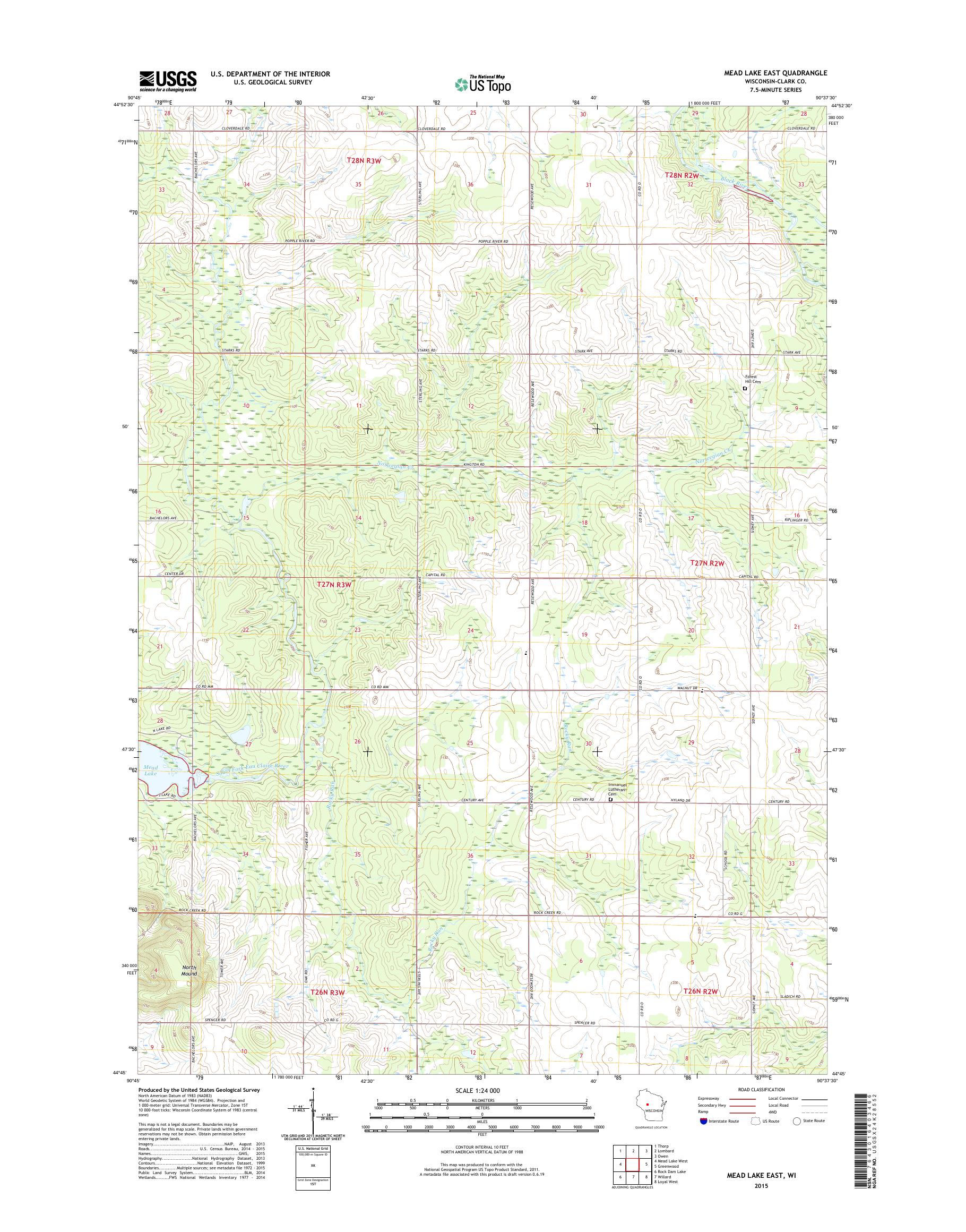 MyTopo Mead Lake East, Wisconsin USGS Quad Topo Map