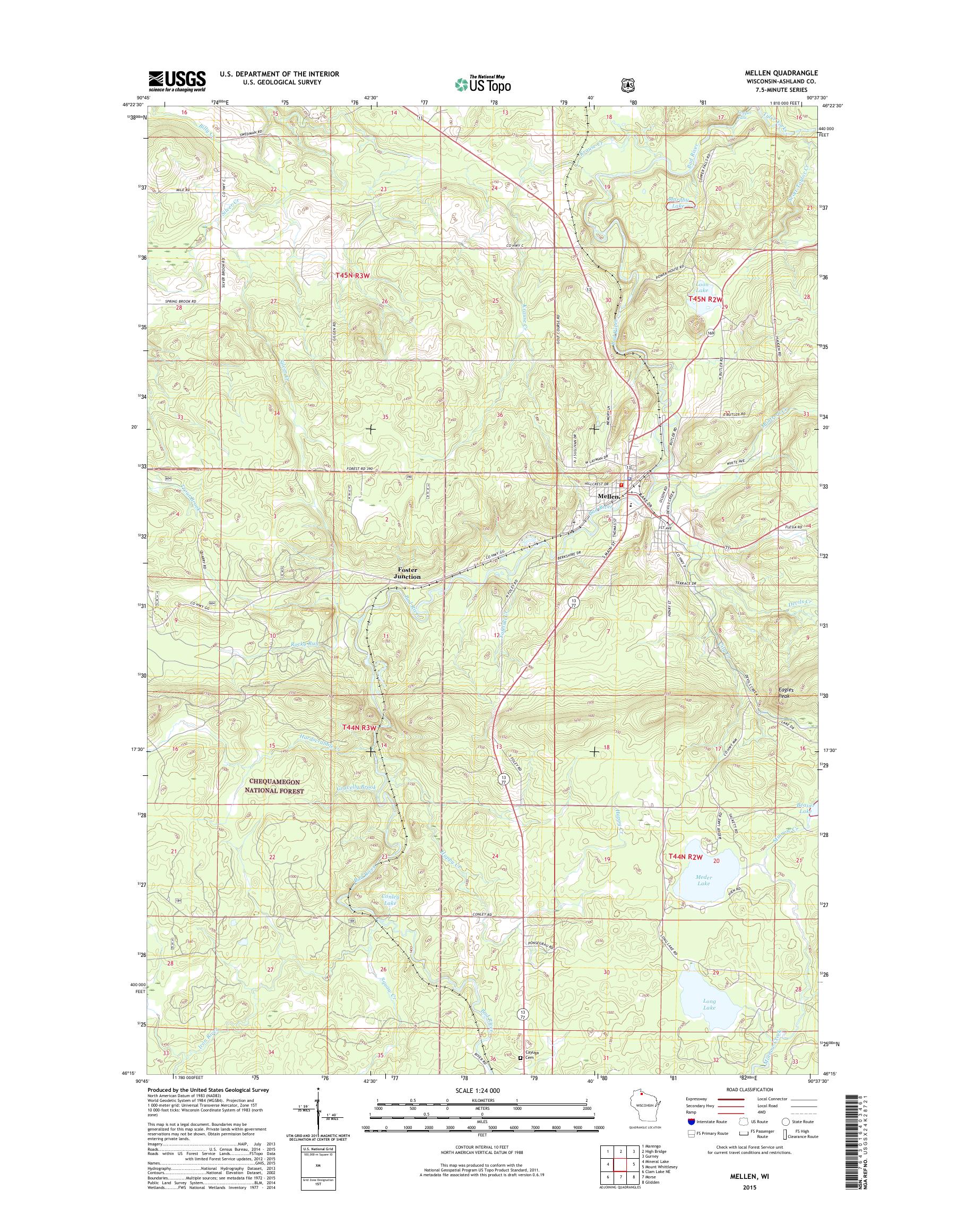MyTopo Mellen, Wisconsin USGS Quad Topo Map