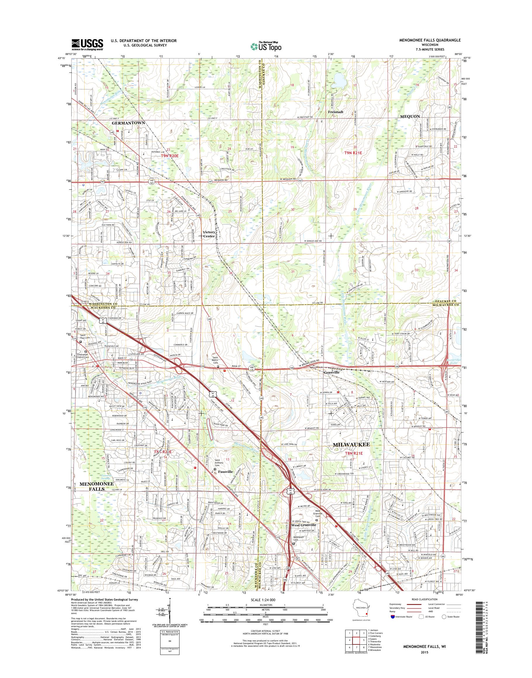 MyTopo Menomonee Falls, Wisconsin USGS Quad Topo Map