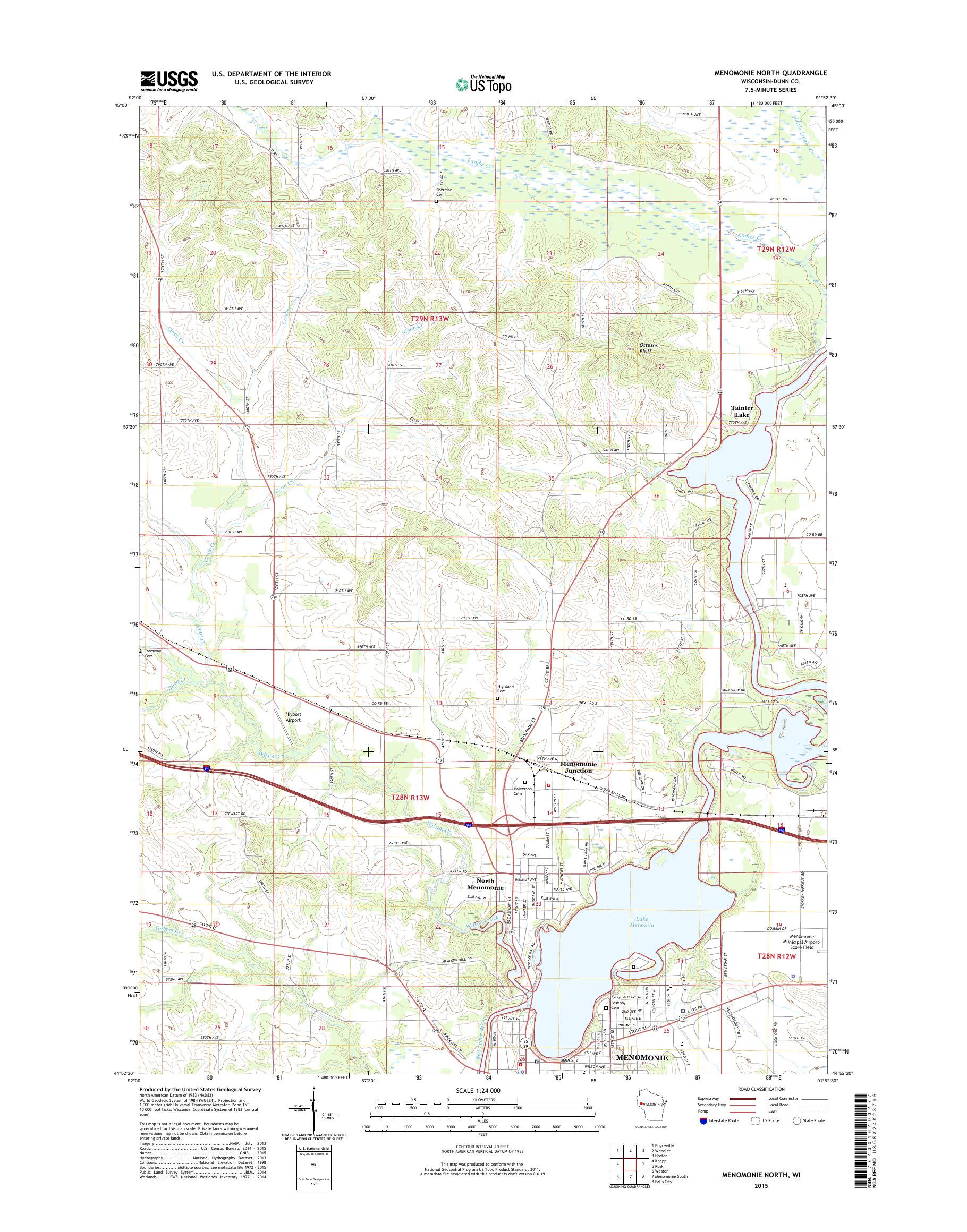 MyTopo Menomonie North, Wisconsin USGS Quad Topo Map