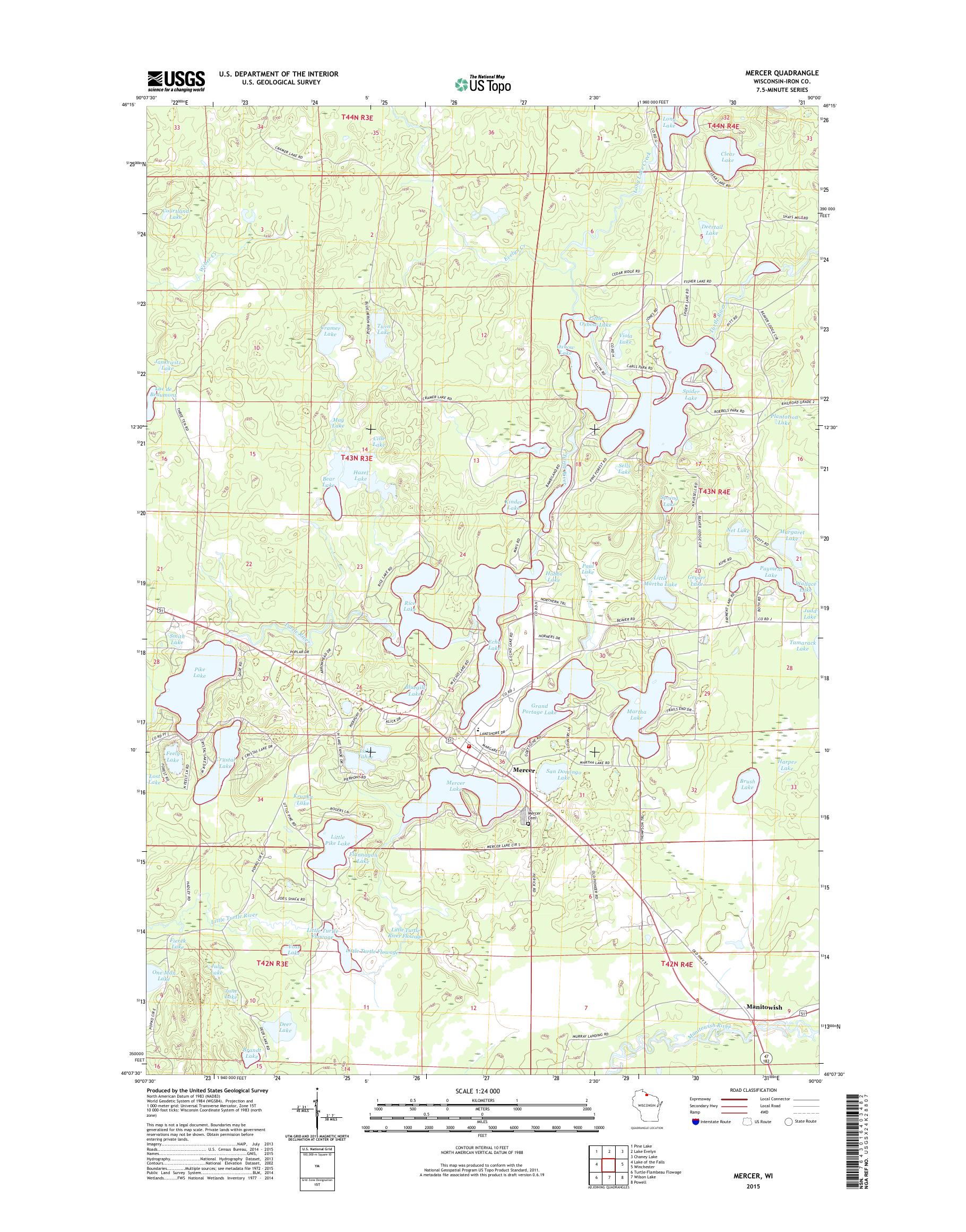 MyTopo Mercer, Wisconsin USGS Quad Topo Map