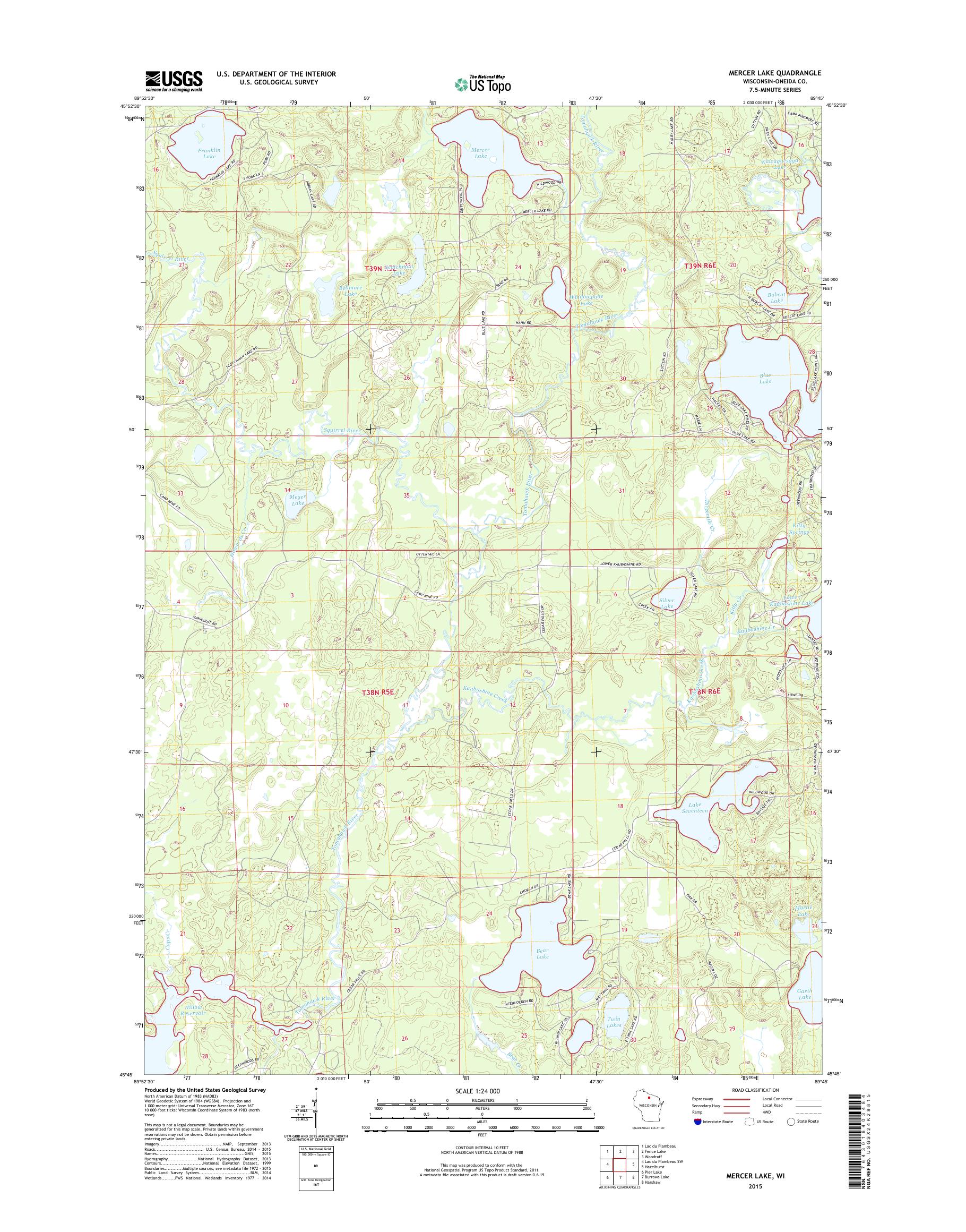MyTopo Mercer Lake, Wisconsin USGS Quad Topo Map