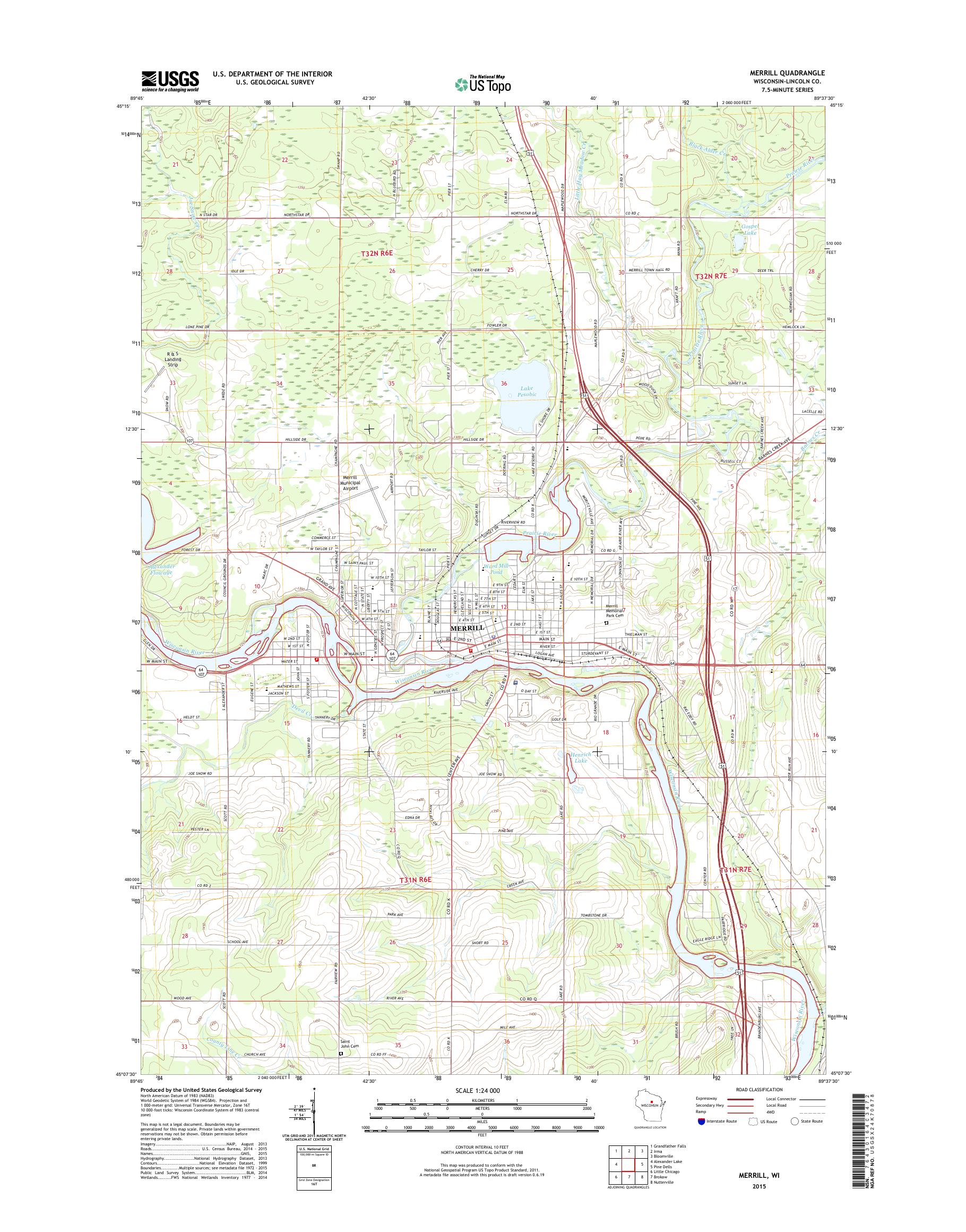 MyTopo Merrill, Wisconsin USGS Quad Topo Map