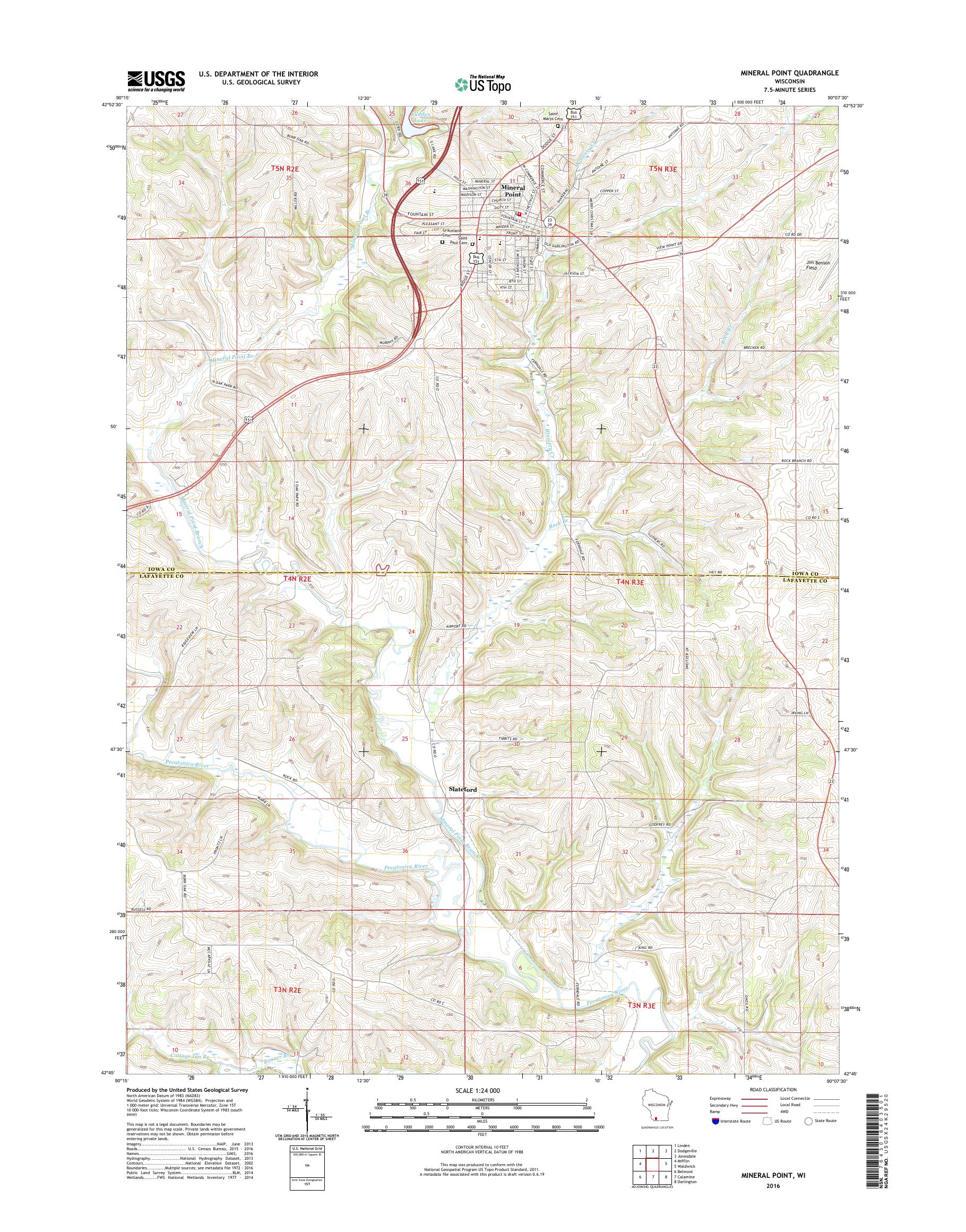 MyTopo Mineral Point, Wisconsin USGS Quad Topo Map