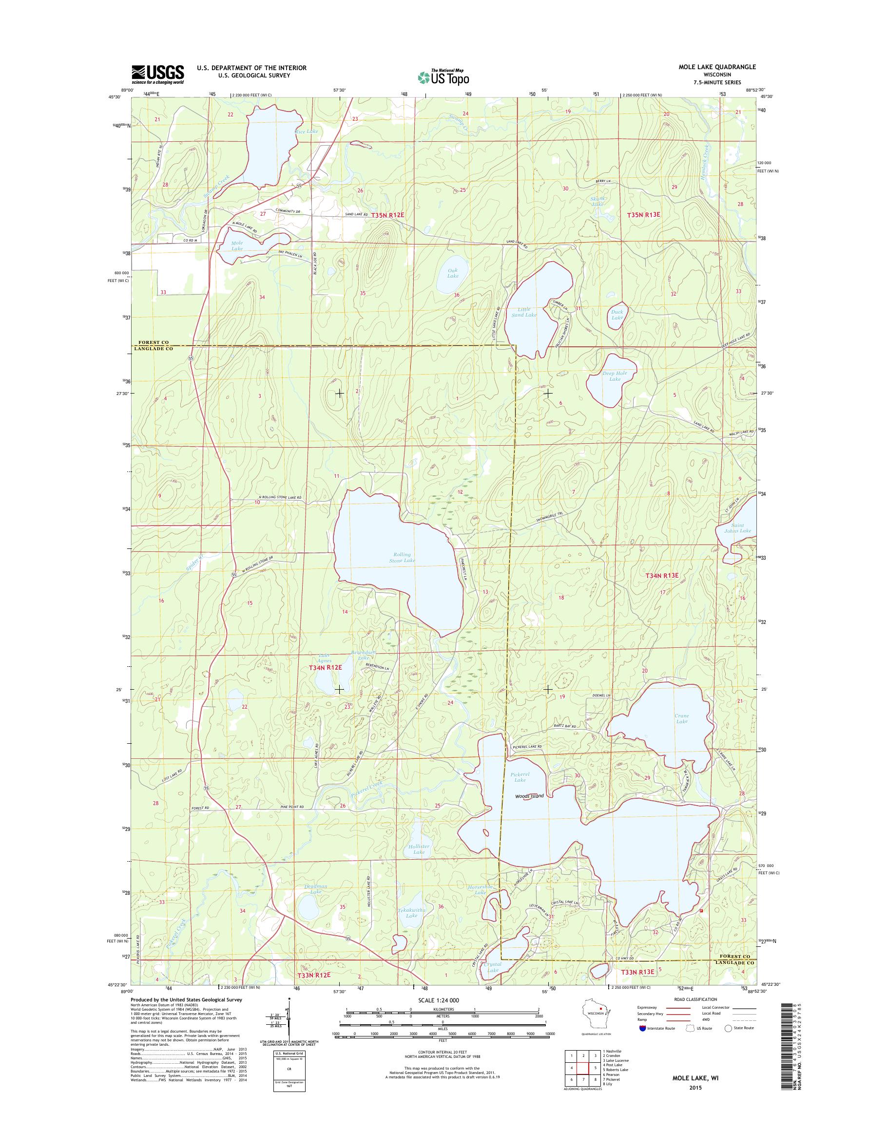 MyTopo Mole Lake, Wisconsin USGS Quad Topo Map