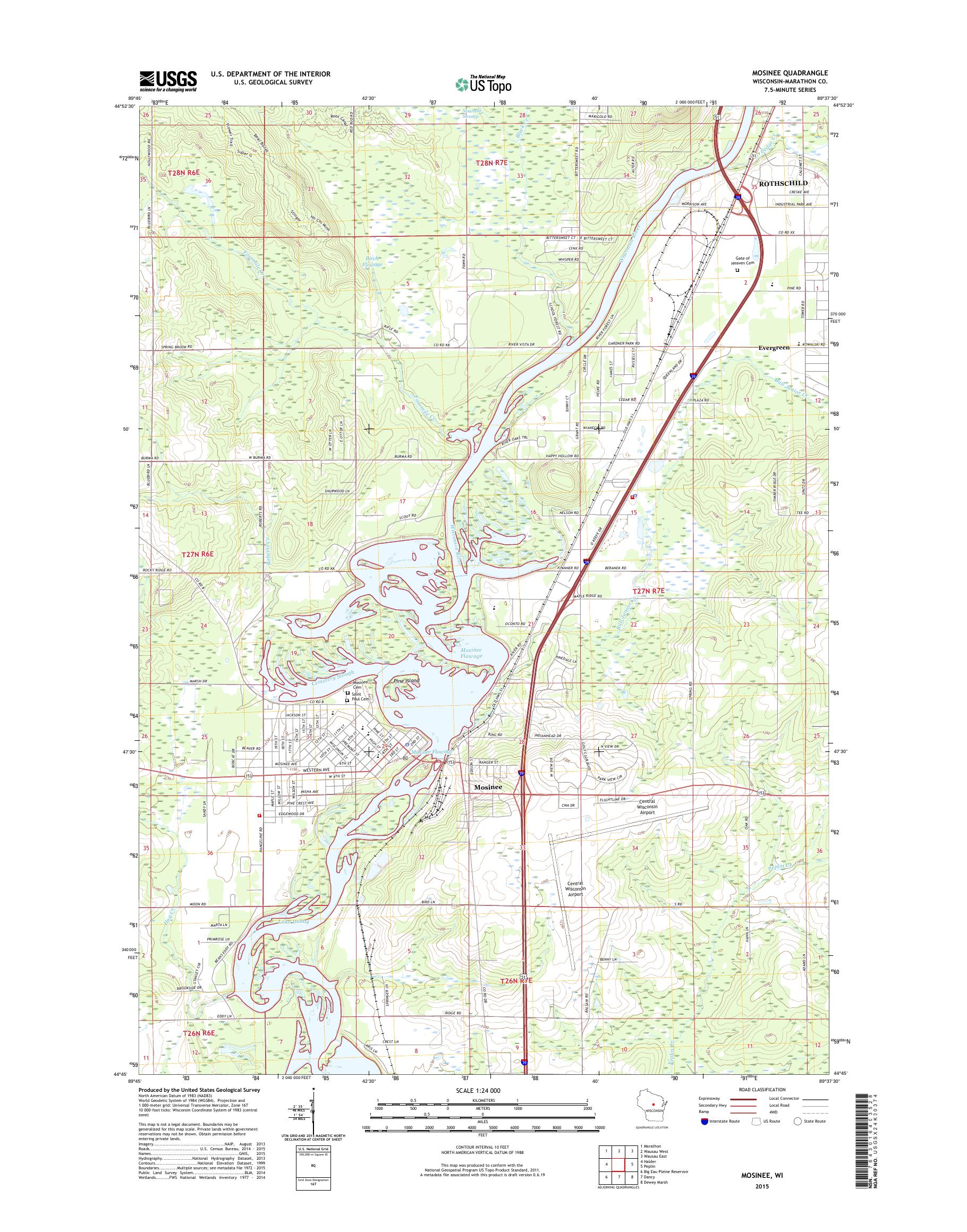 MyTopo Mosinee, Wisconsin USGS Quad Topo Map