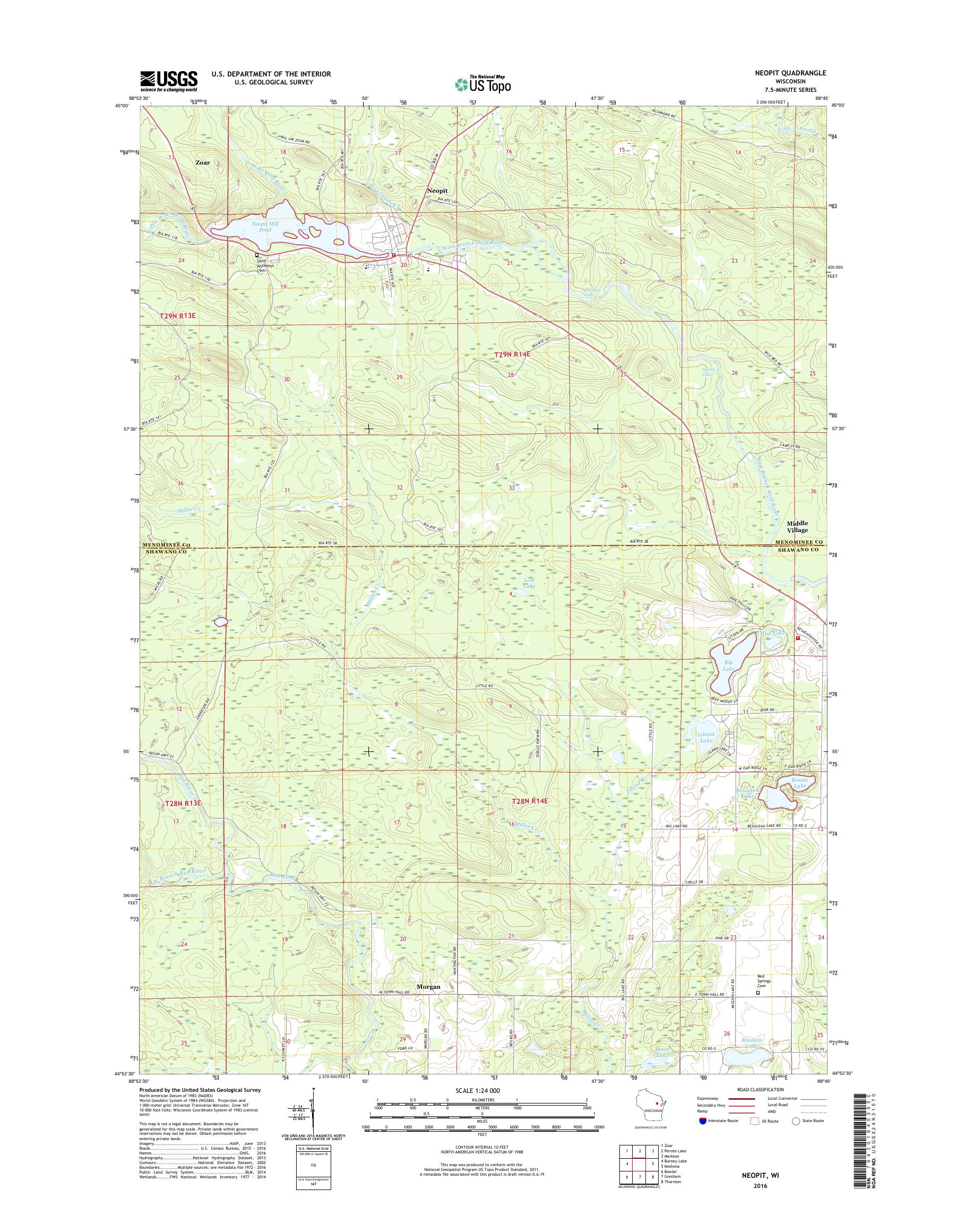 MyTopo Neopit, Wisconsin USGS Quad Topo Map
